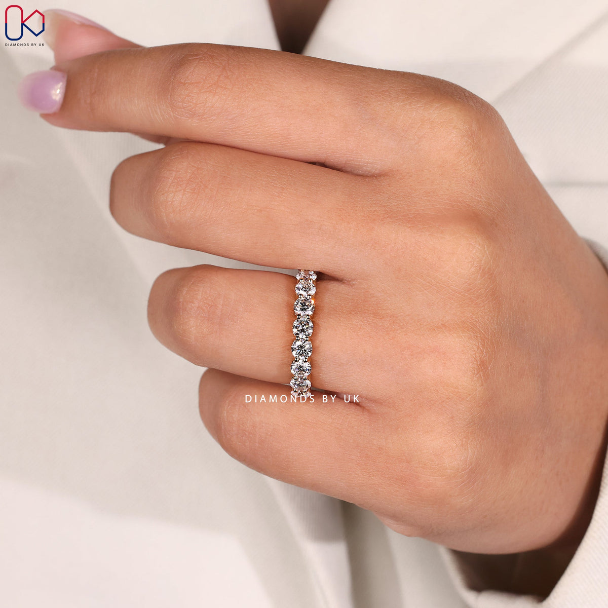 Yellow Gold Round Cut Half Eternity Wedding Band