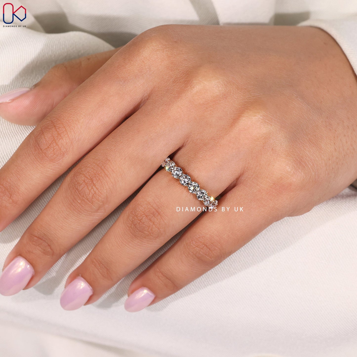 Yellow Gold Round Cut Half Eternity Wedding Band