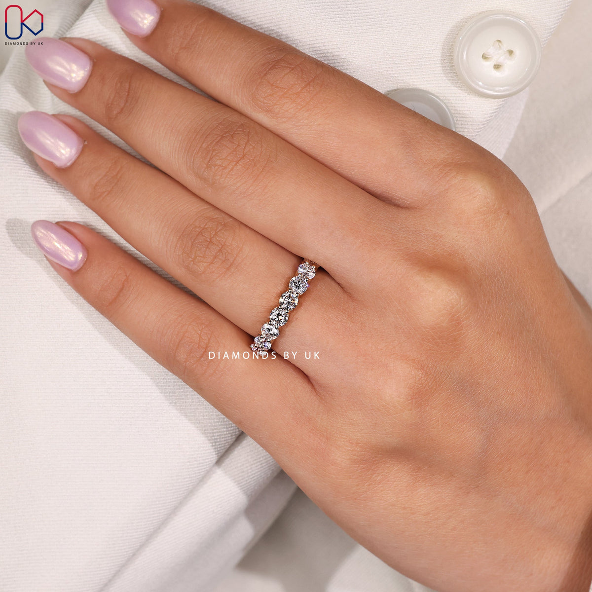 Yellow Gold Round Cut Half Eternity Wedding Band