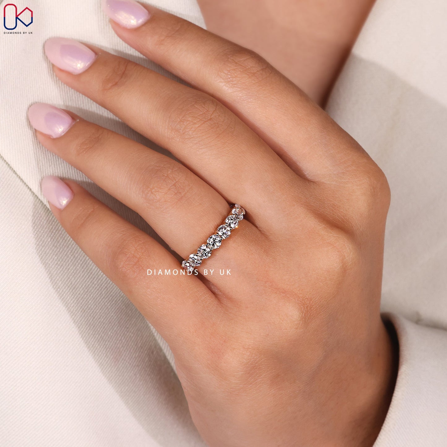 Yellow Gold Round Cut Half Eternity Wedding Band