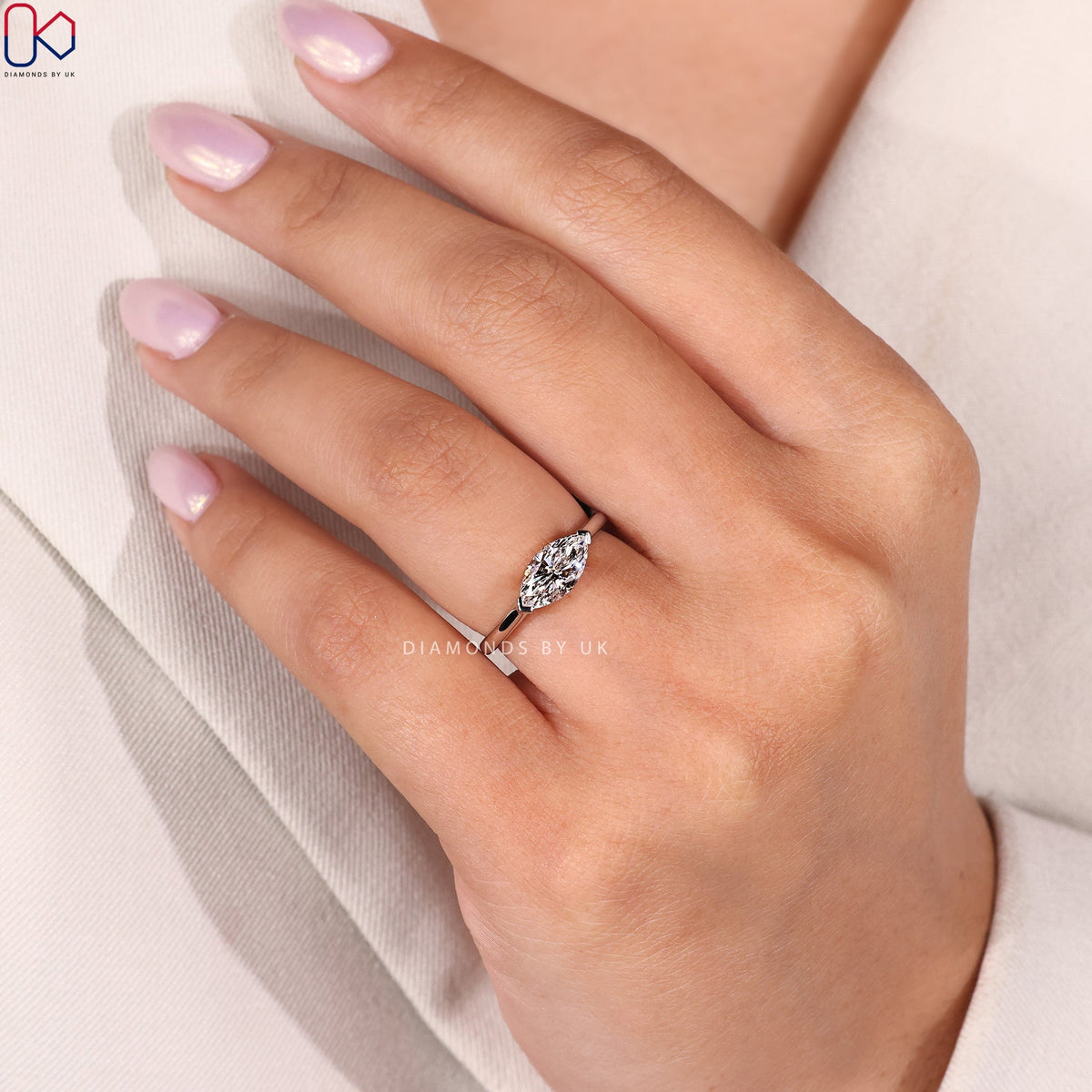 East West Engagement Ring In Marquise Cut