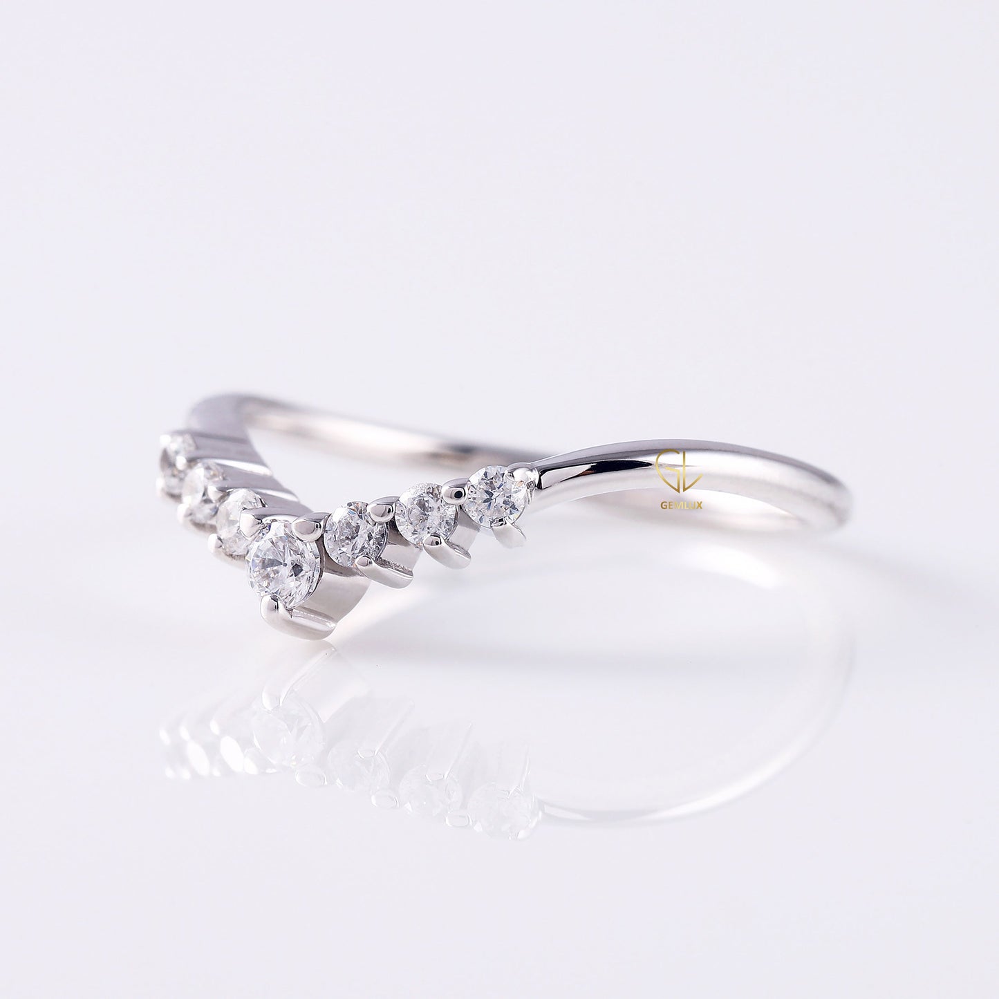 Seven Stone Curved Moissanite Wishbone Ring
