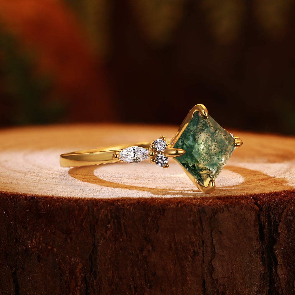 Nature Inspired 7x7mm Princess Cut Agate Engagement Ring