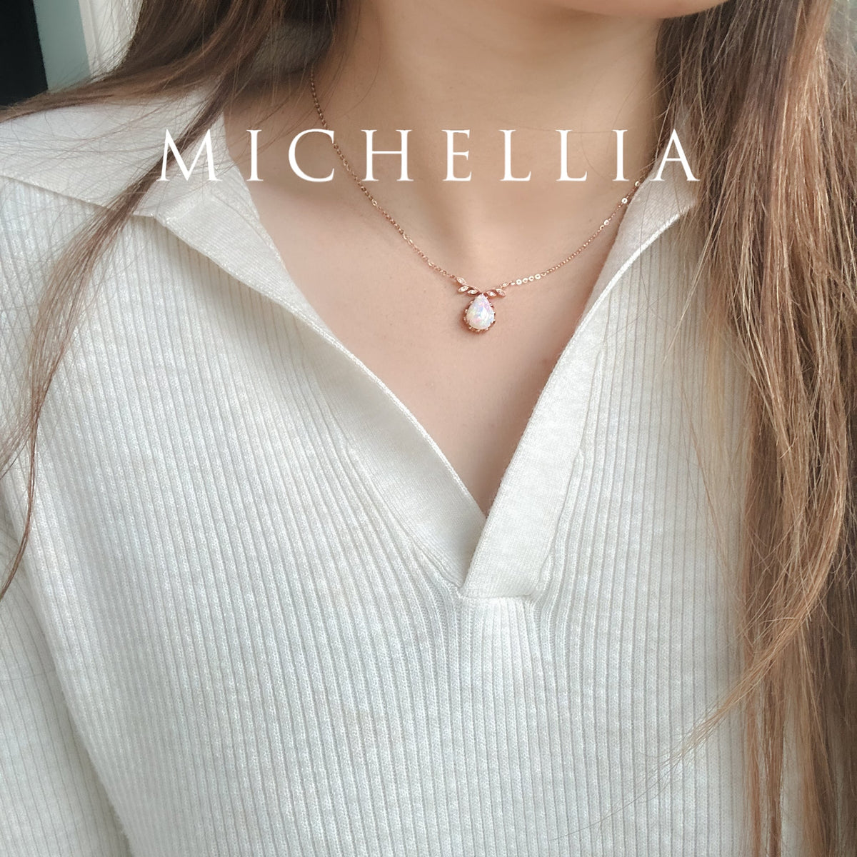 [Calantha] Bloom of Light Woodland Floral Teardrop Australian Opal Necklace  - One of A Kind & Ready-to-Ship