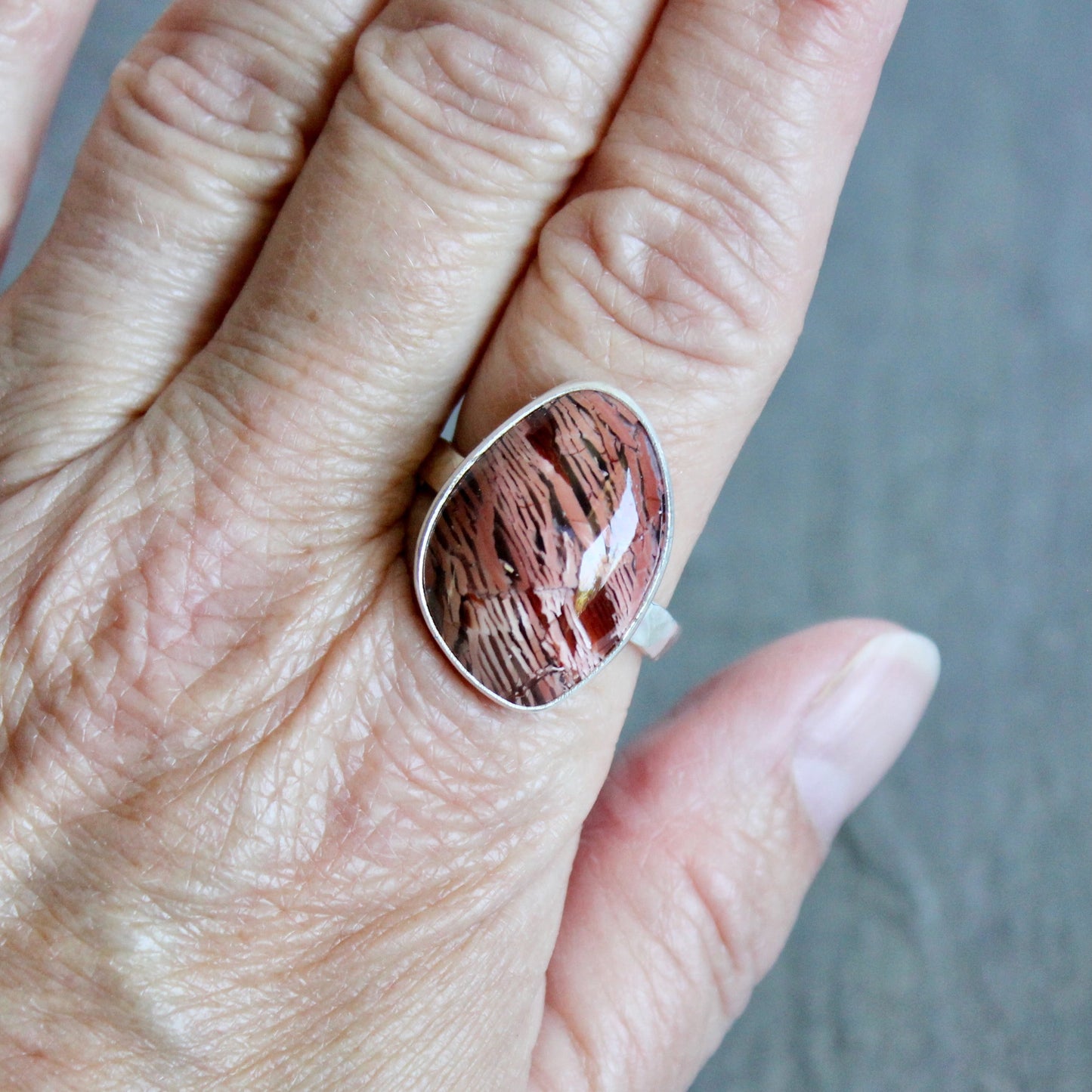Nevada Rattlesnake Jasper Statement Ring Size 11.75 | Handmade Sterling Silver