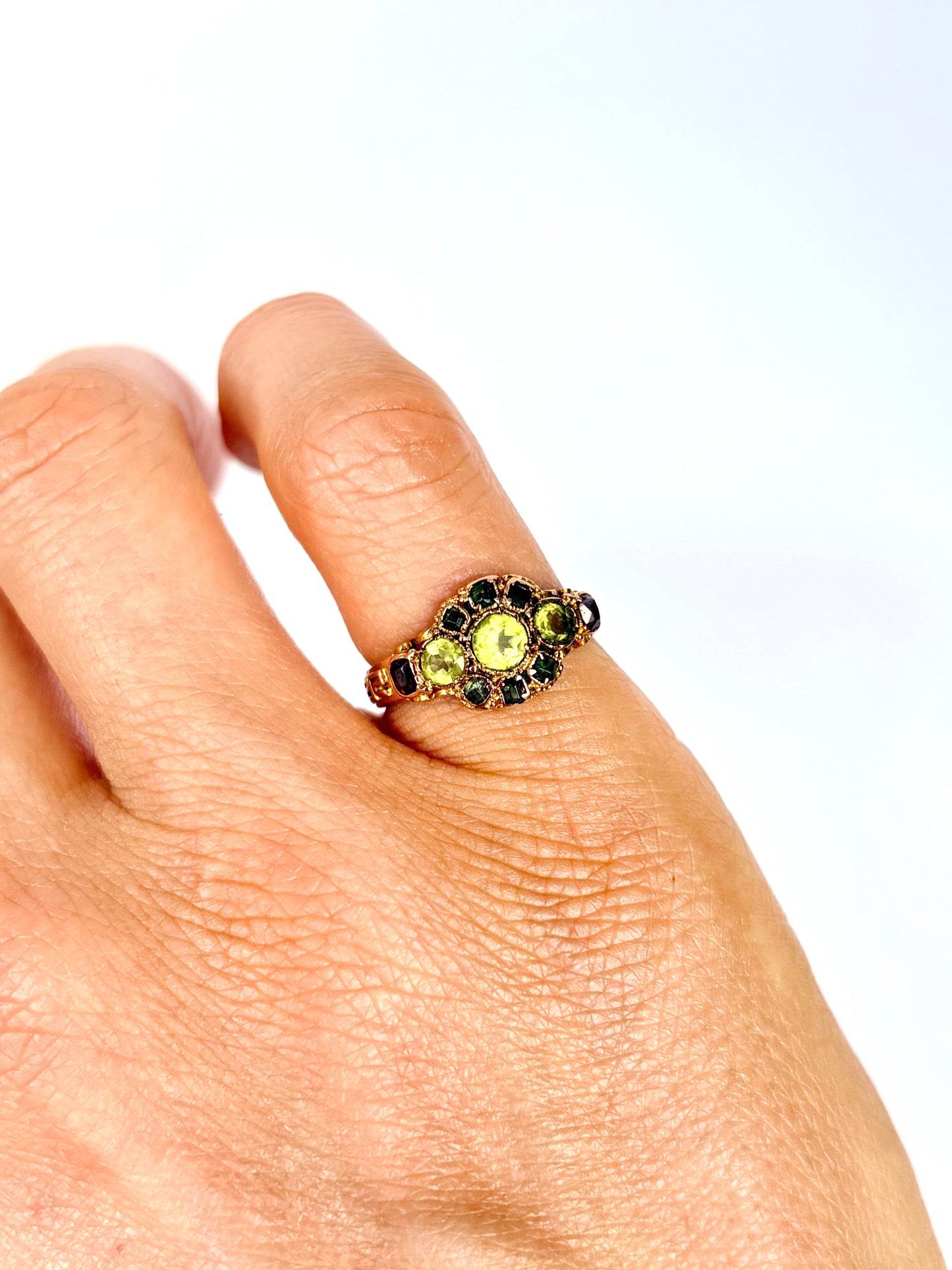 Victorian, Peridot, Tourmaline and Garnet Ring