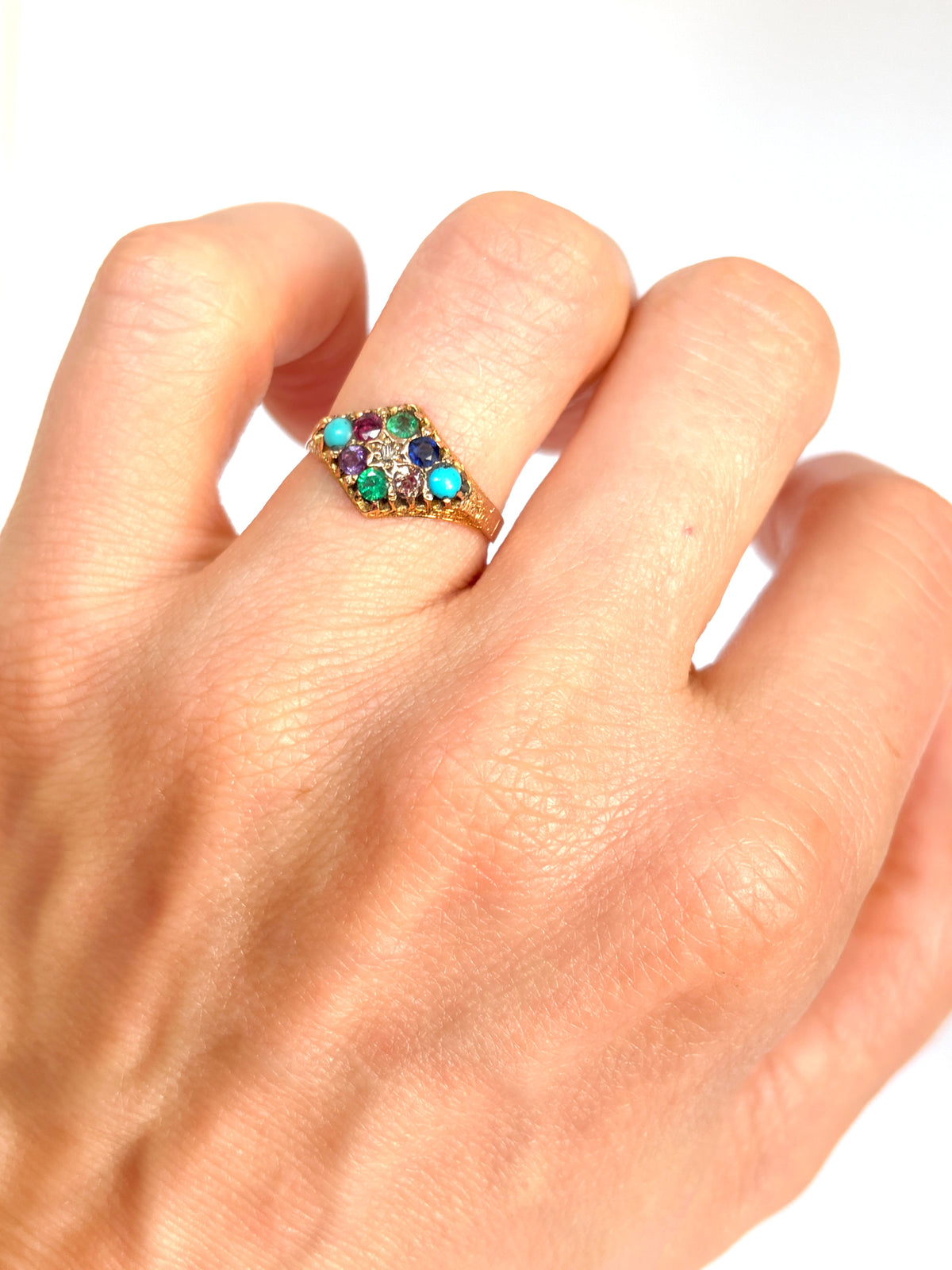 Antique, 15ct Gold, Dearest Acrostic Multi-Gem Ring, Hallmarked 1921