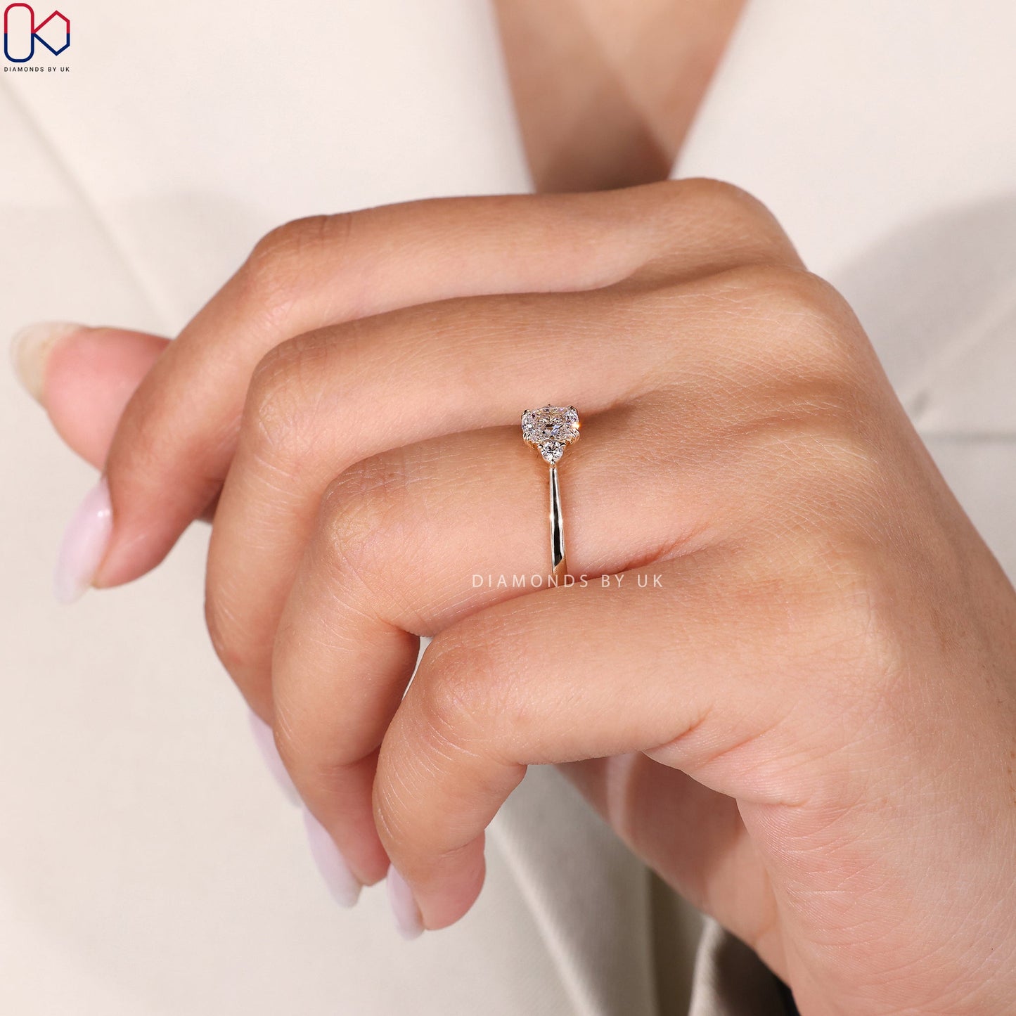 3 Stone Cushion Cut Engagement Ring