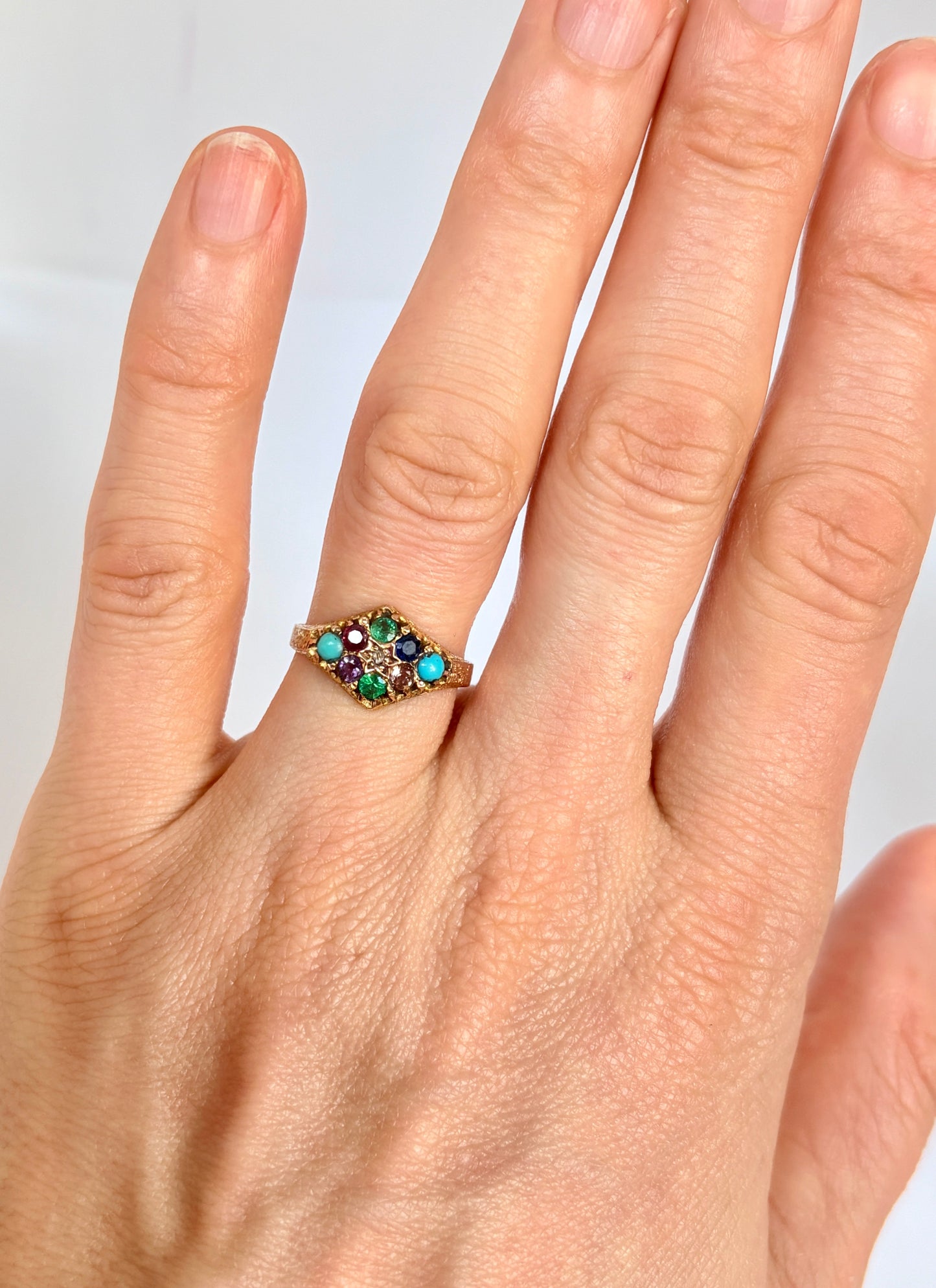 Antique, 15ct Gold, Dearest Acrostic Multi-Gem Ring, Hallmarked 1921