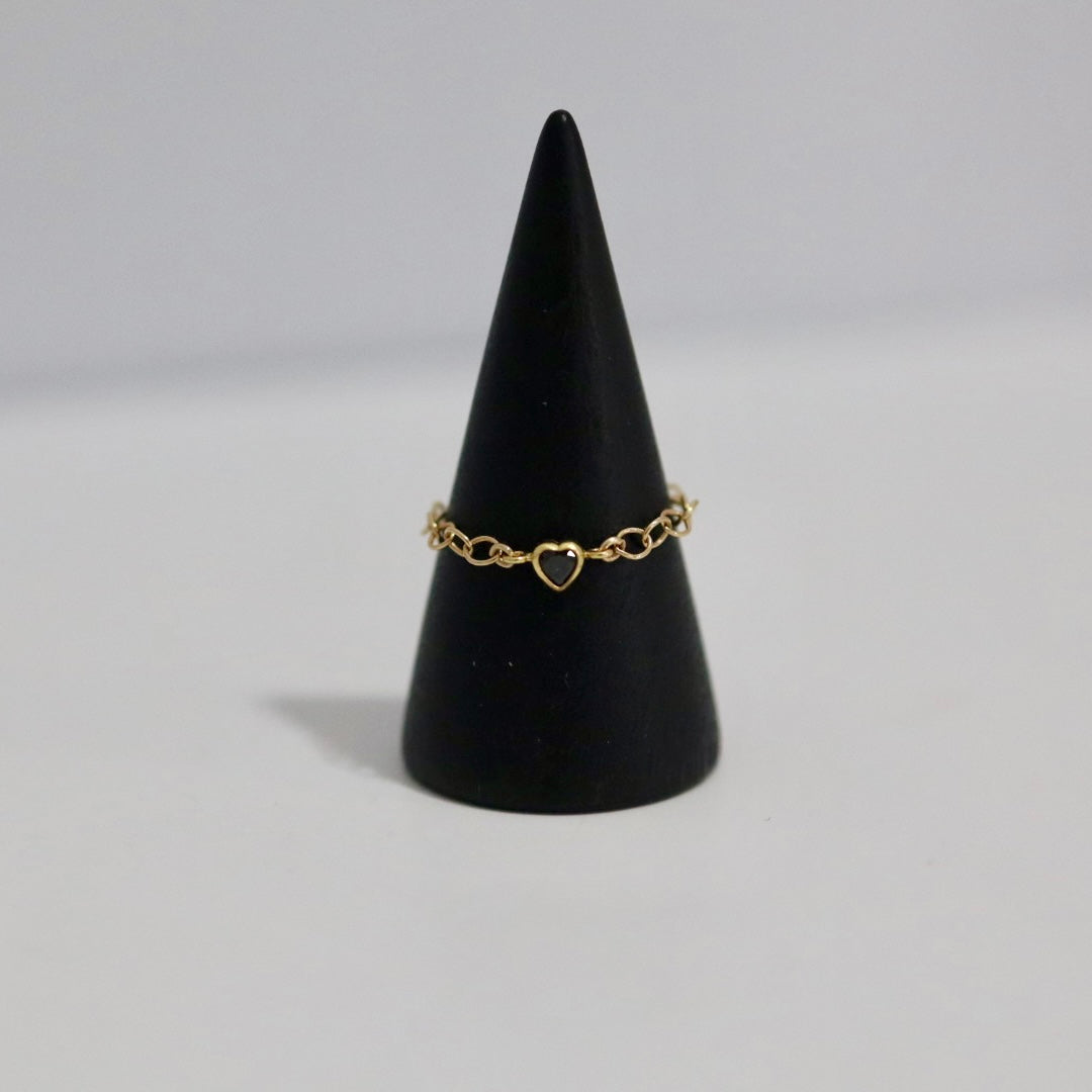 Black and Gold Fill Heart Chain Ring