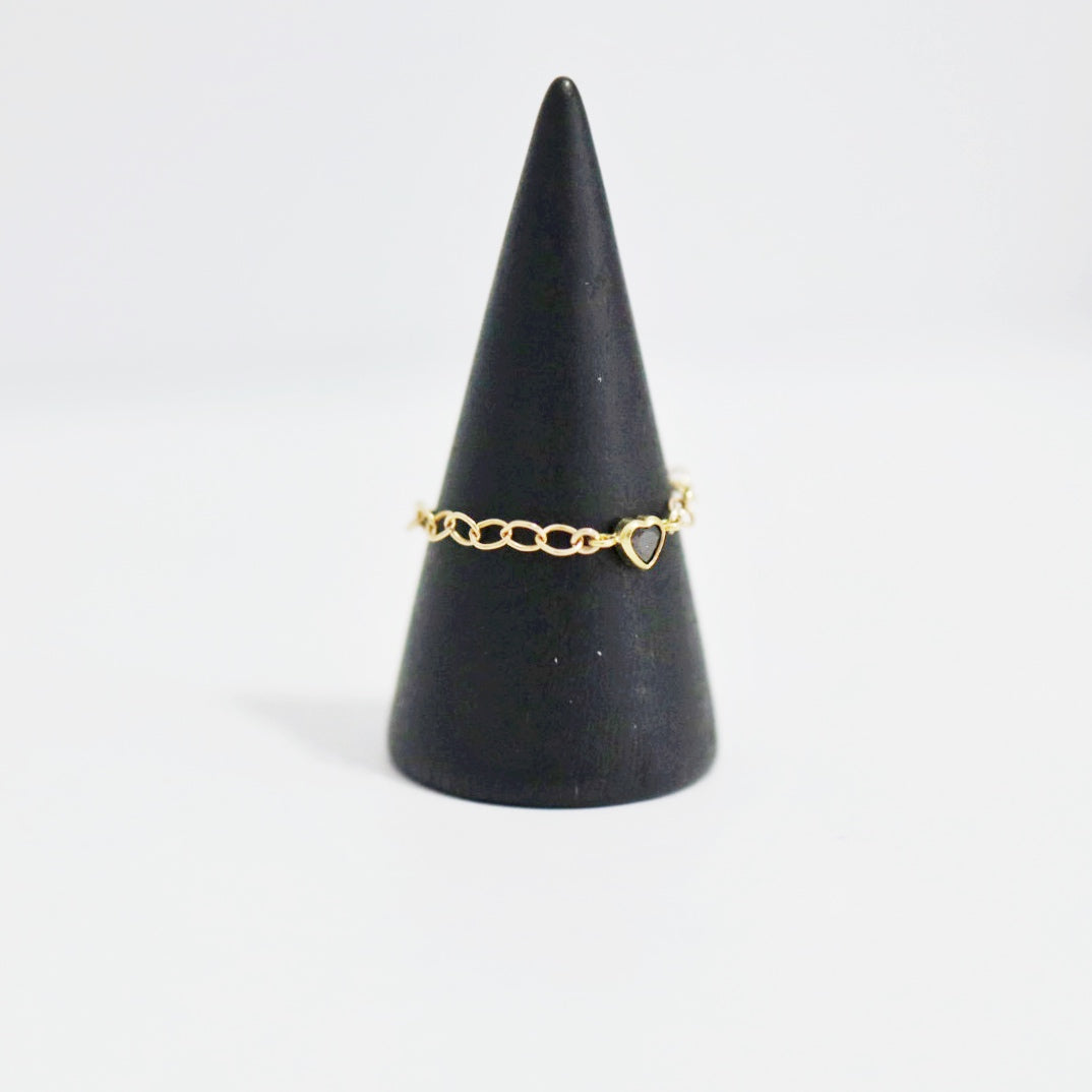 Black and Gold Fill Heart Chain Ring