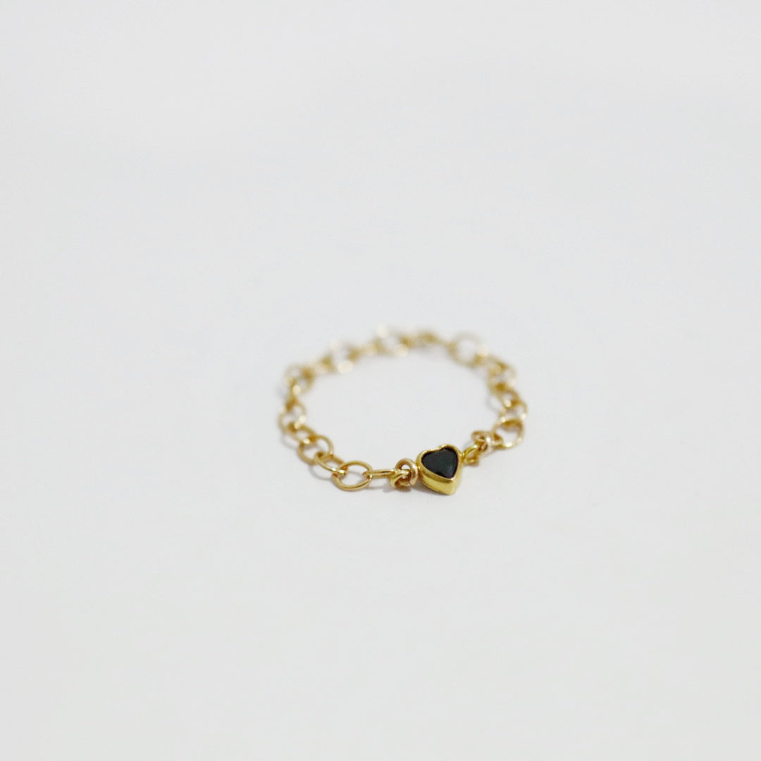 Black and Gold Fill Heart Chain Ring