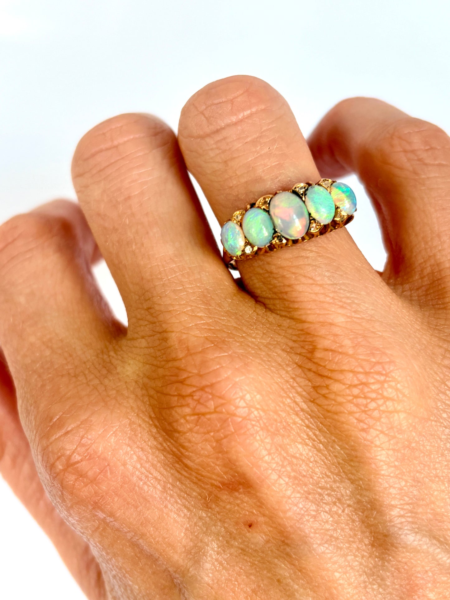 Edwardian, 18ct Gold, Opal and Diamond Ring, Chester, 1903