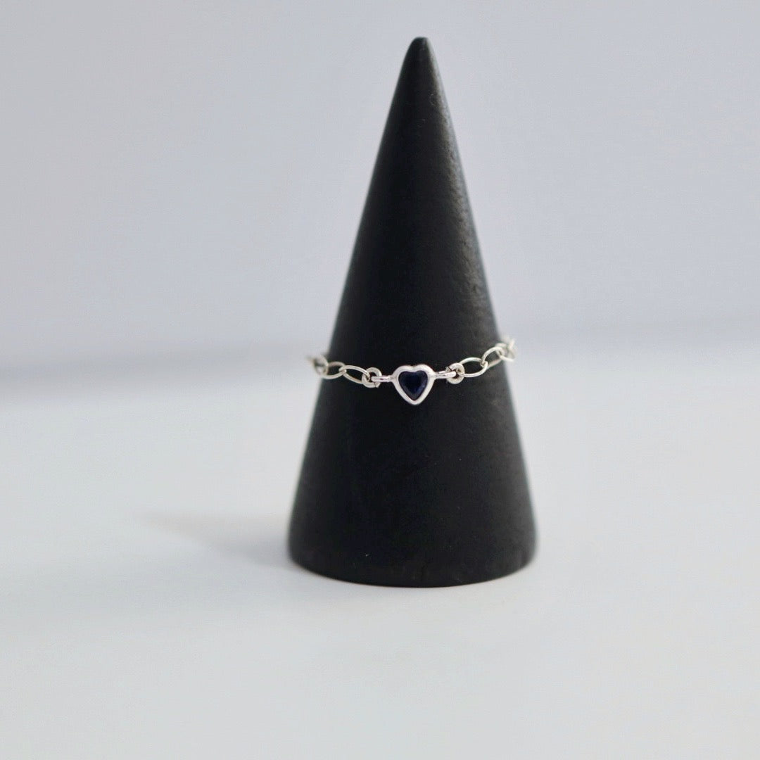 Sterling Silver and Blue Gemstone Heart RIng