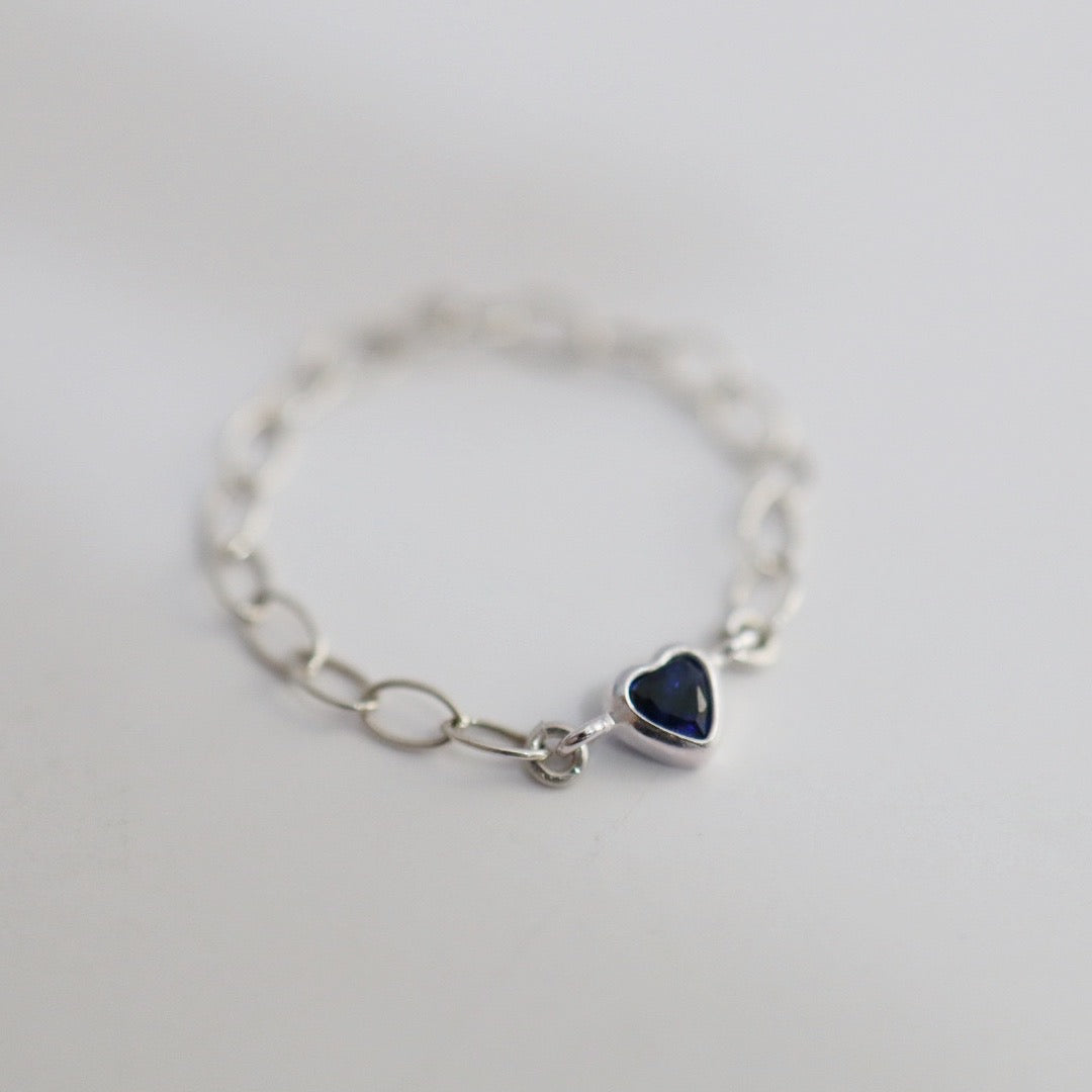 Sterling Silver and Blue Gemstone Heart RIng
