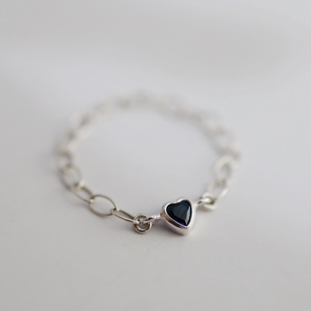 Sterling Silver and Blue Gemstone Heart RIng