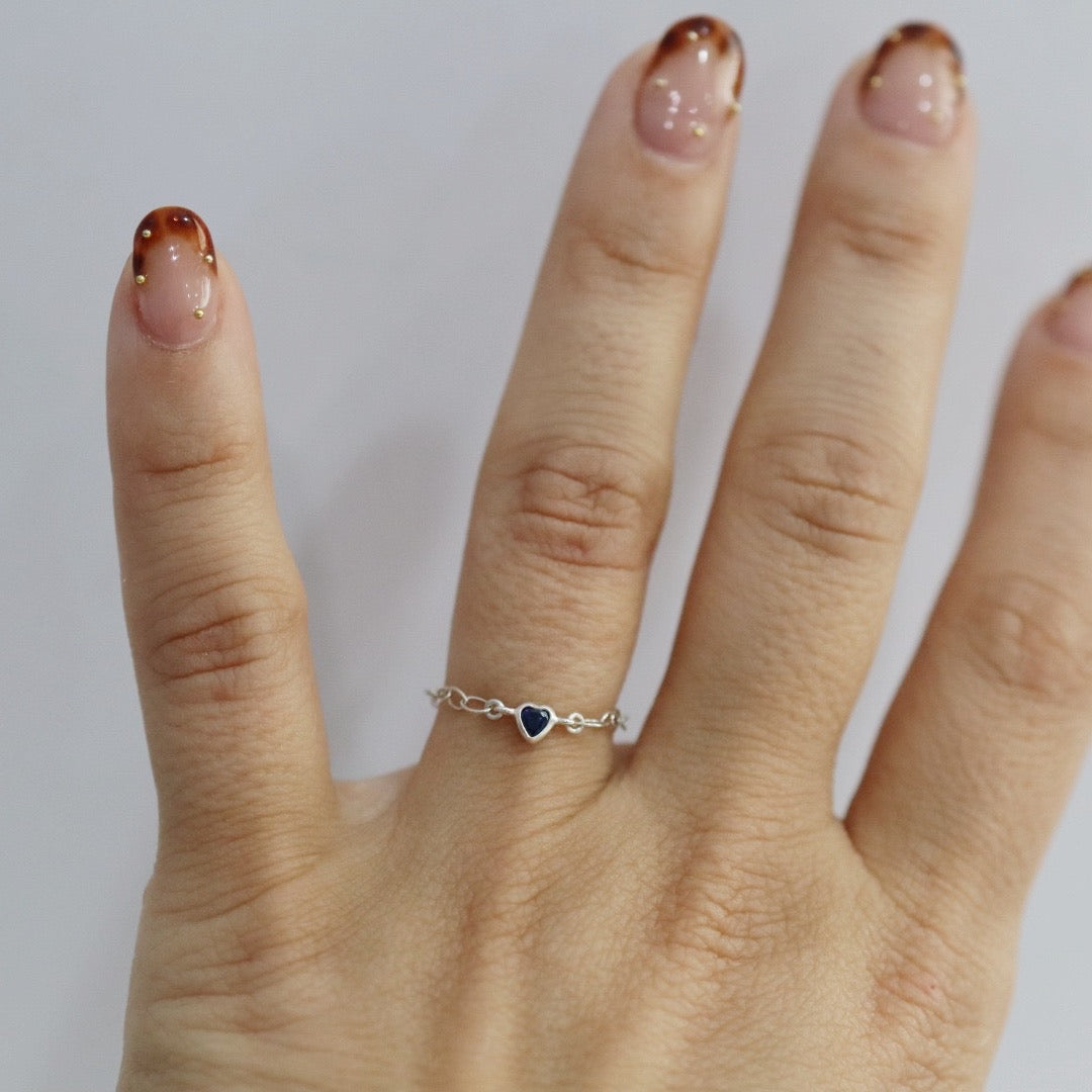 Sterling Silver and Blue Gemstone Heart RIng