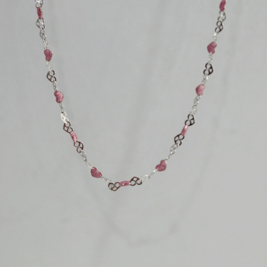 Sterling Silver and Pink Enamel Heart Layering Necklace
