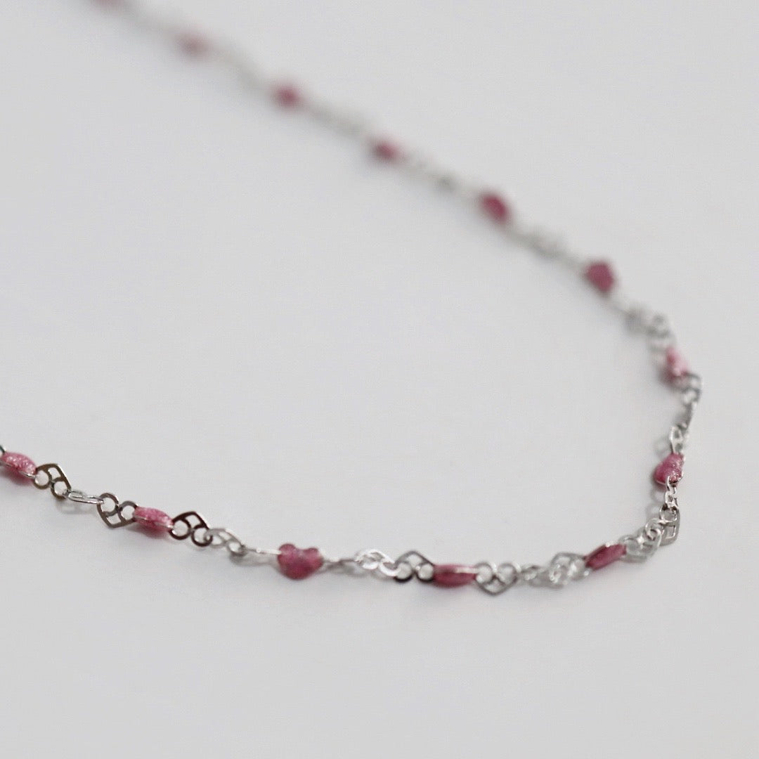 Sterling Silver and Pink Enamel Heart Layering Necklace