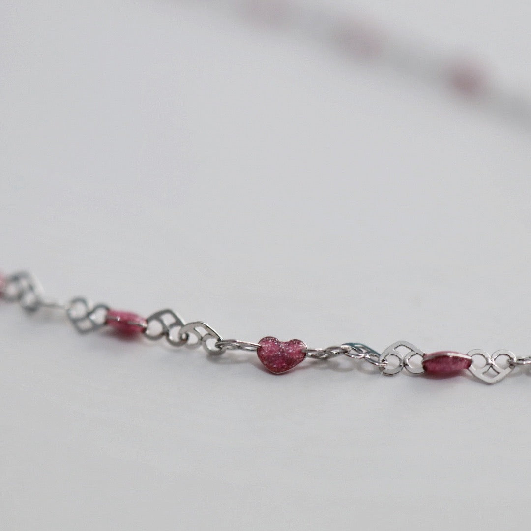Sterling Silver and Pink Enamel Heart Layering Necklace