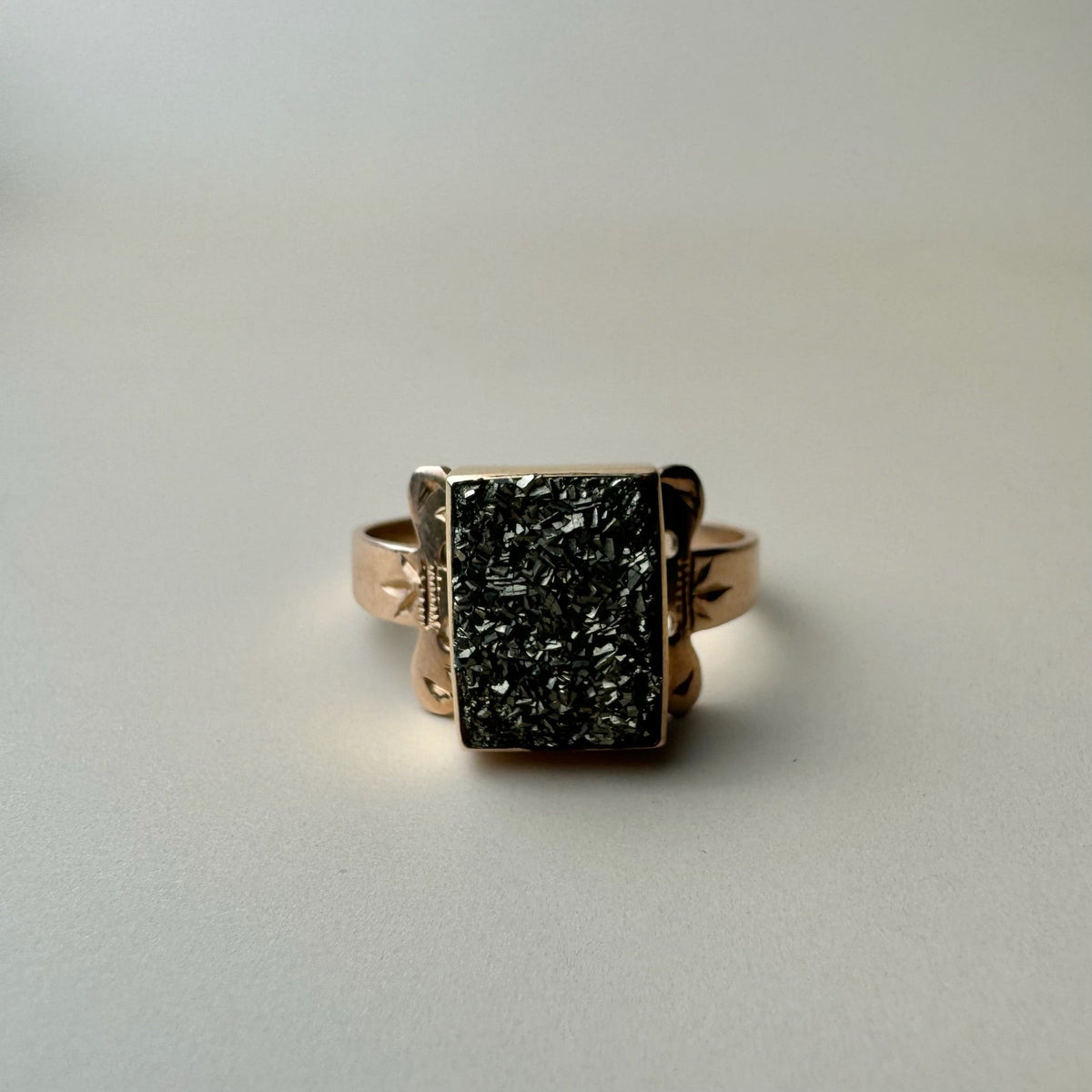 Raw Pyrite Crystal Statement Ring | 10k Yellow Gold | Vintage