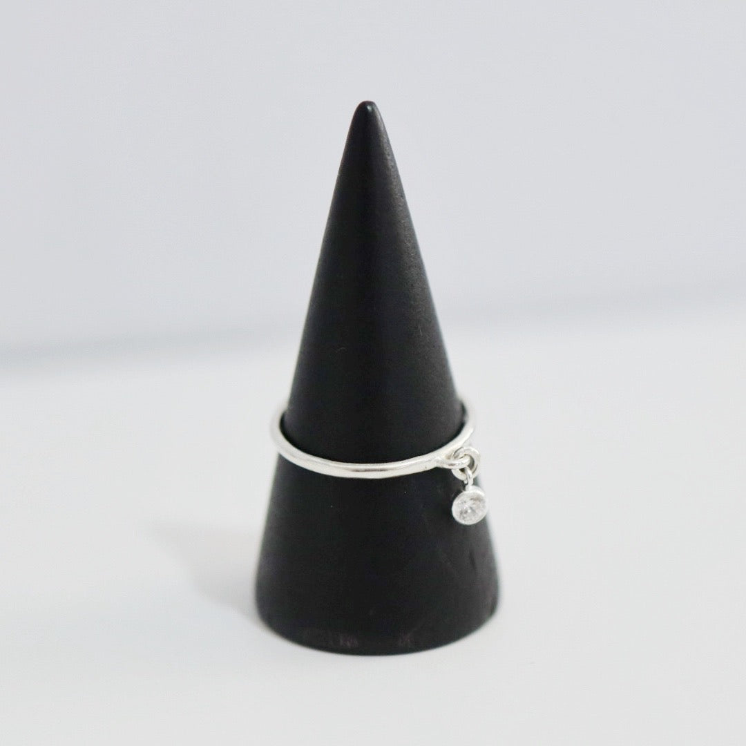 Cubic Zirconia Charm Stacking Ring - Clear Or Black Charm - in Sterling Silver