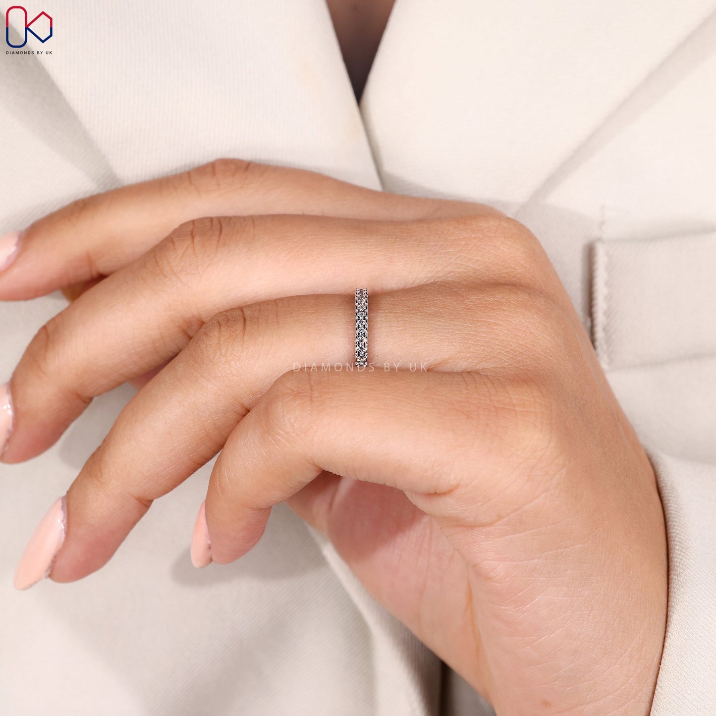Round Diamond Half Eternity Band in White Gold