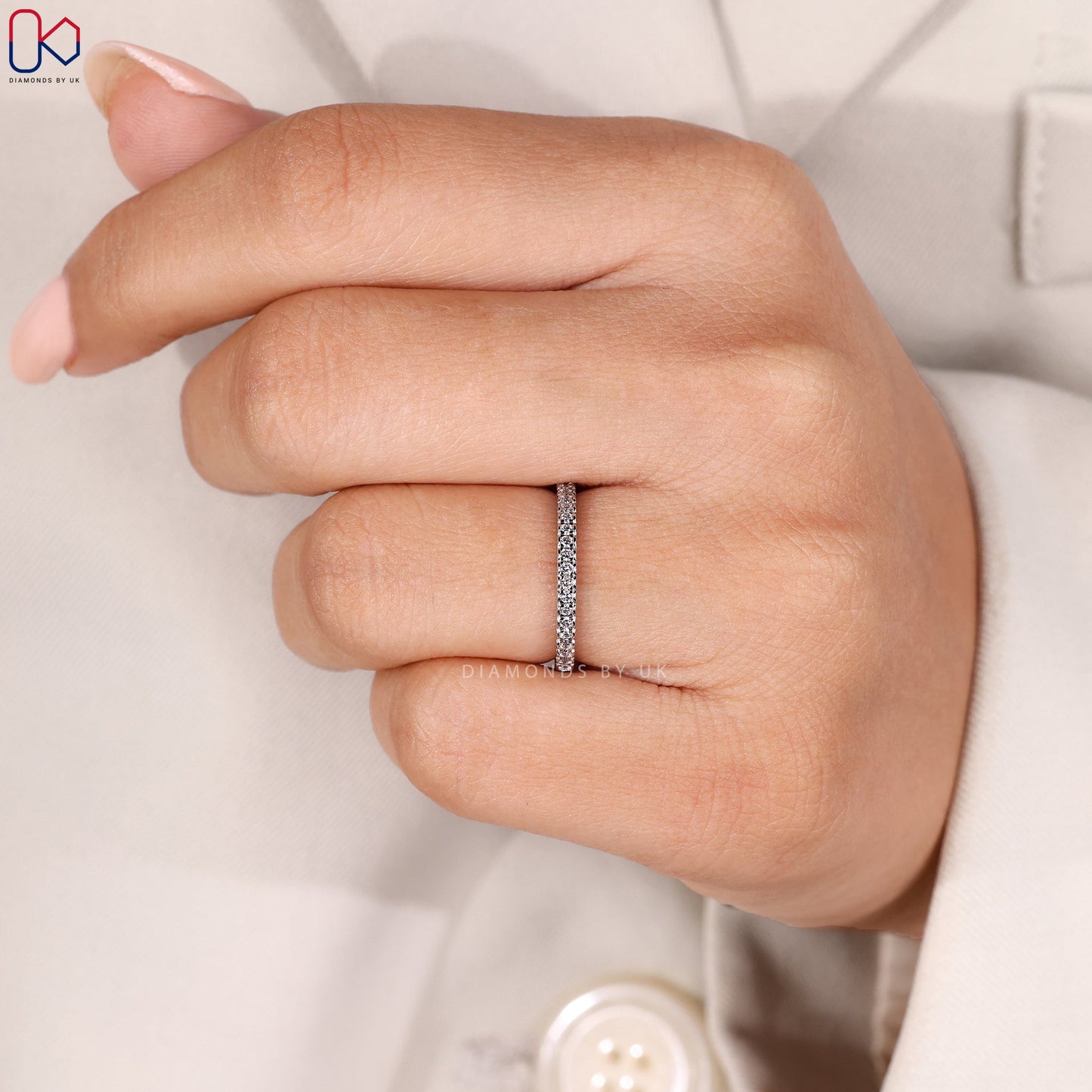 Round Diamond Half Eternity Band in White Gold