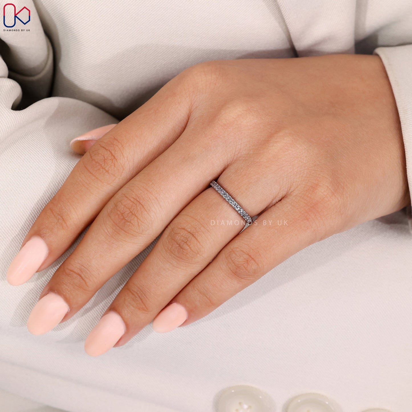 Round Diamond Half Eternity Band in White Gold