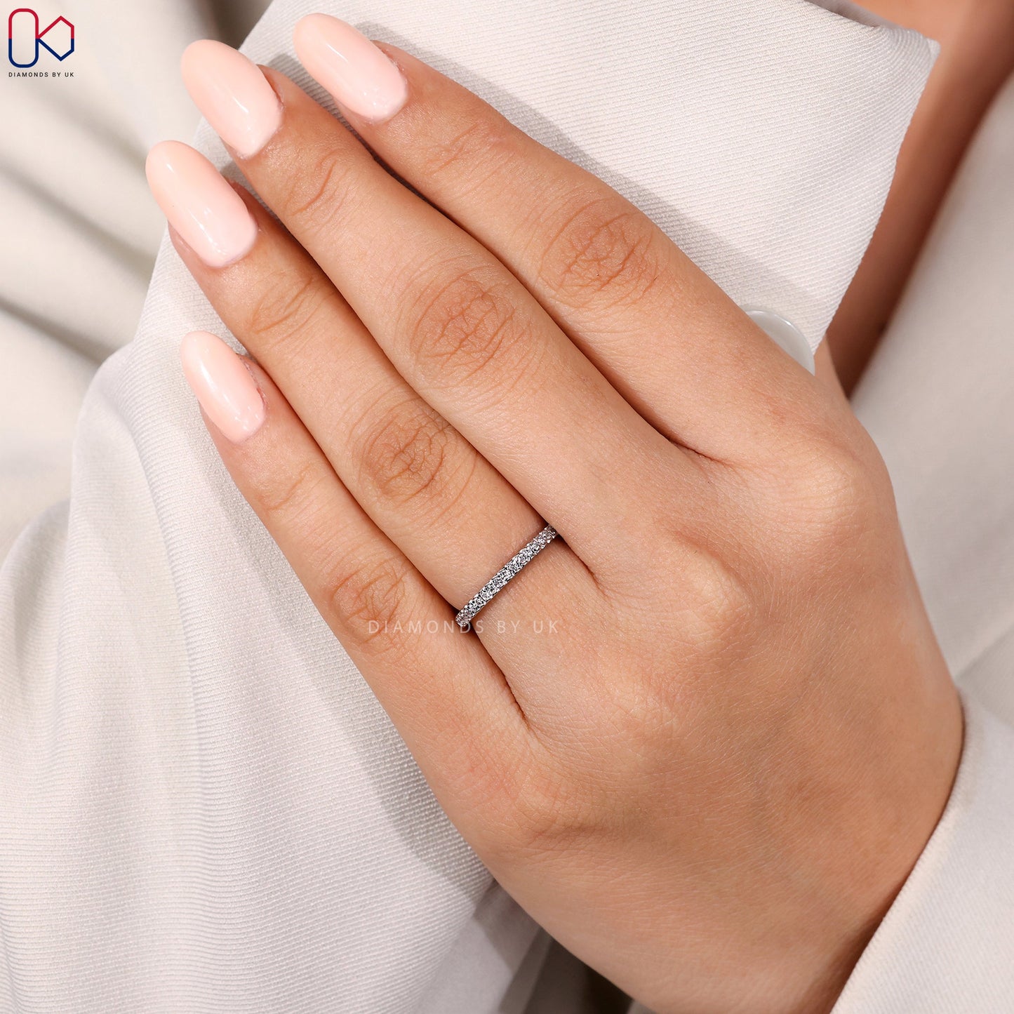 Round Diamond Half Eternity Band in White Gold