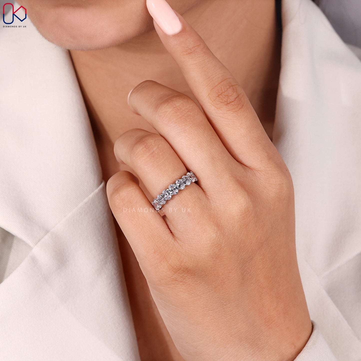 White Gold Oval Diamond Eternity Band