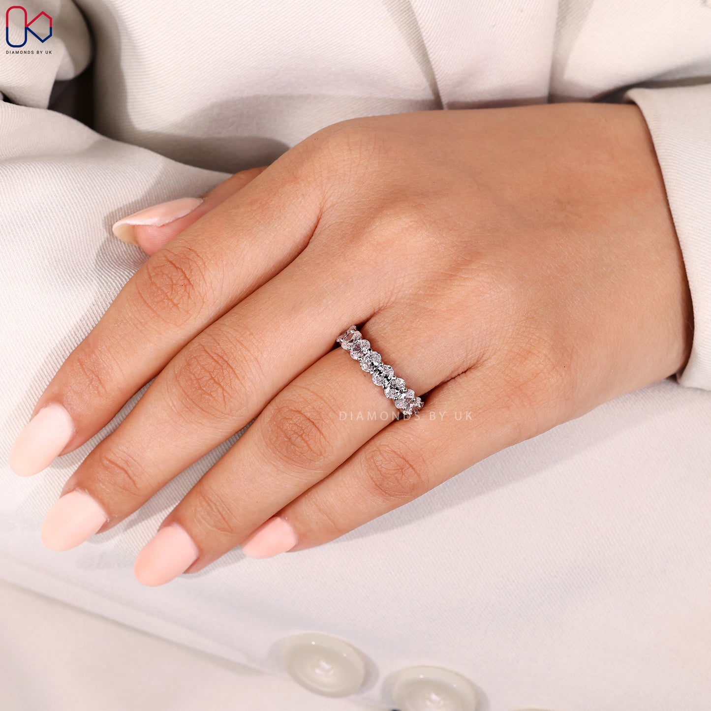 White Gold Oval Diamond Eternity Band