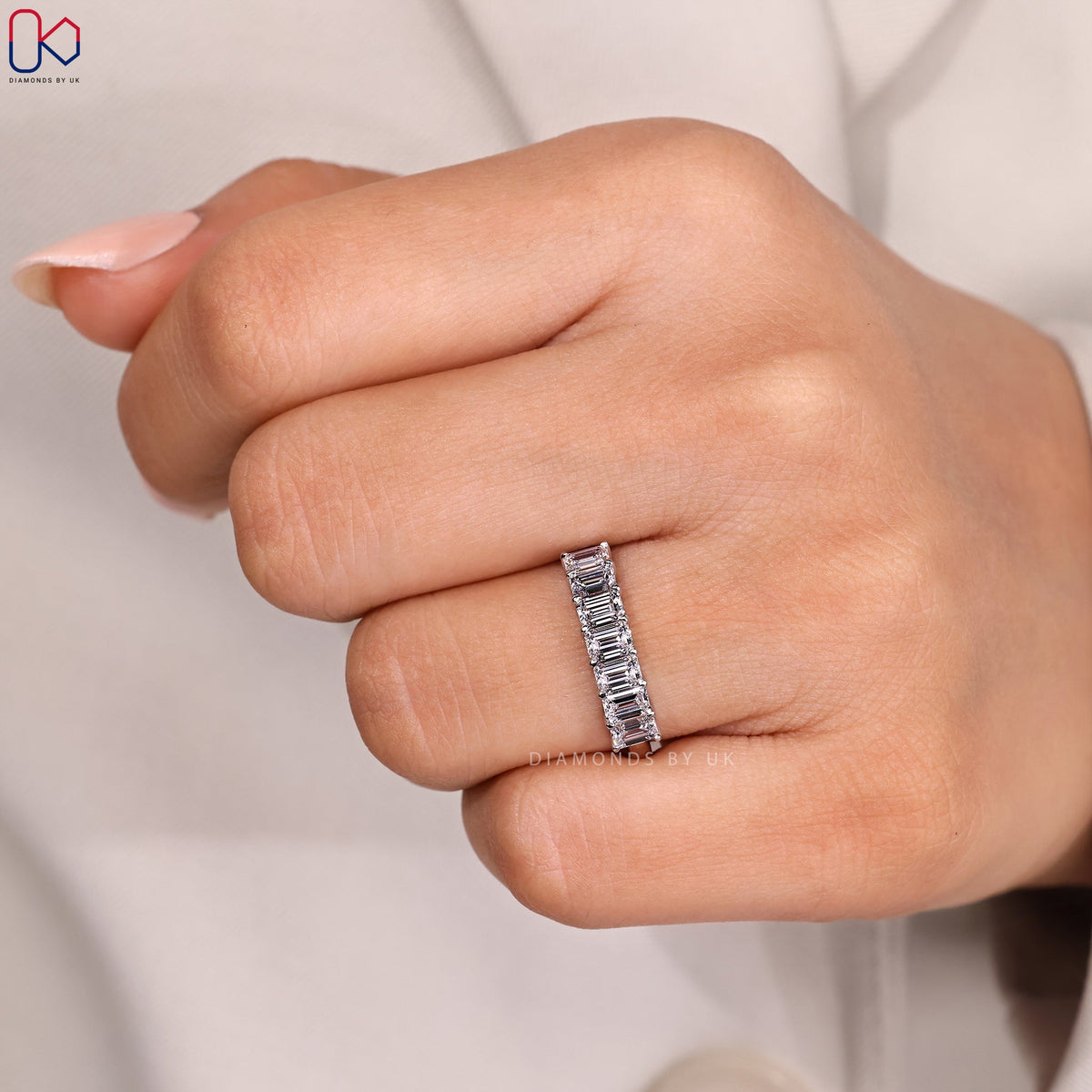 7 Stone Emerald Cut Wedding Band