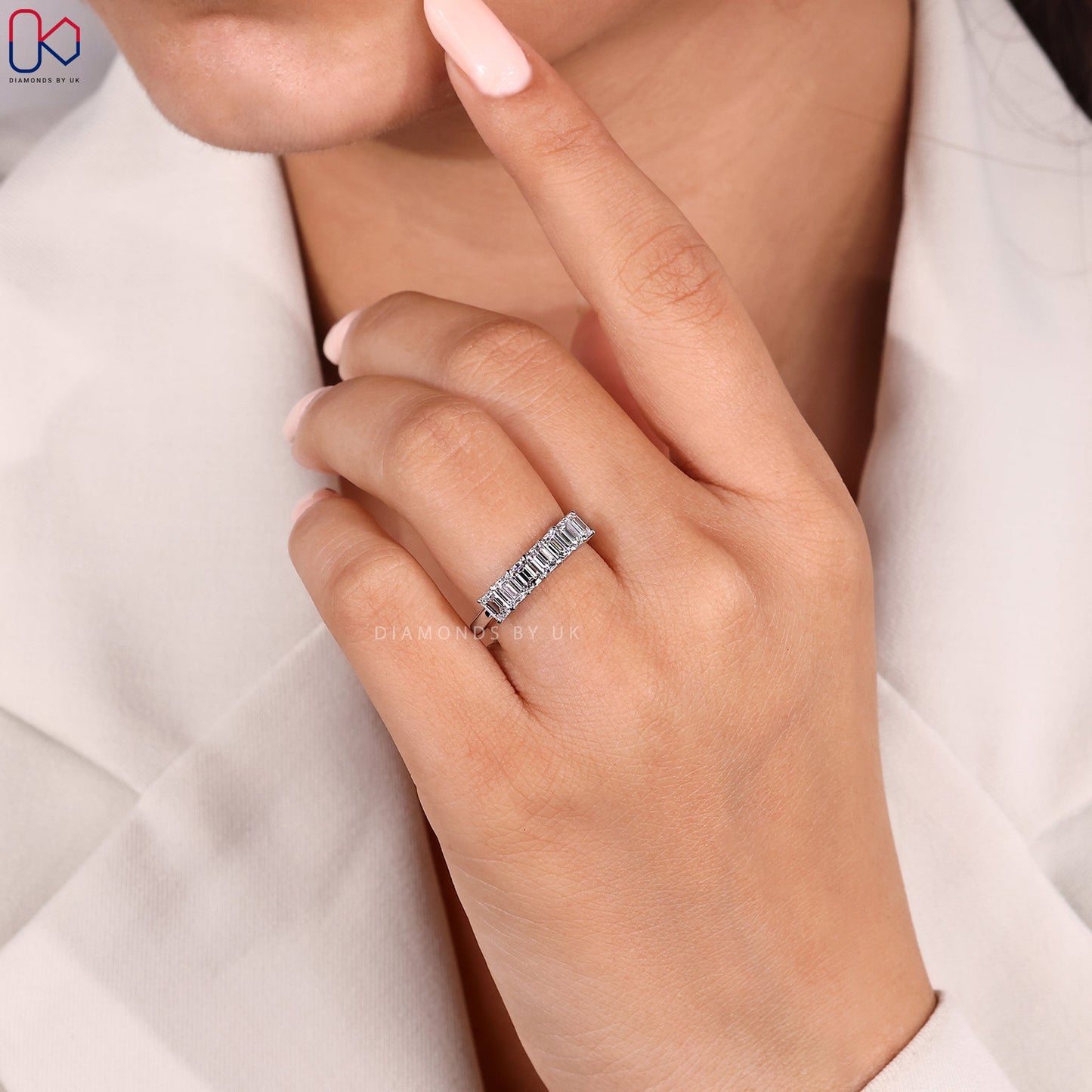 7 Stone Emerald Cut Wedding Band