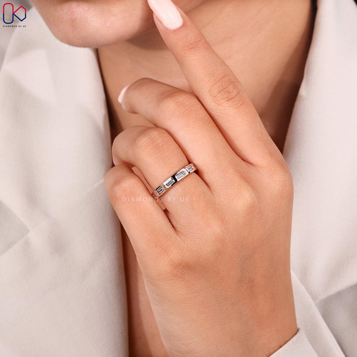 Rose Gold Baguette Cut Bezel Set Wedding Band