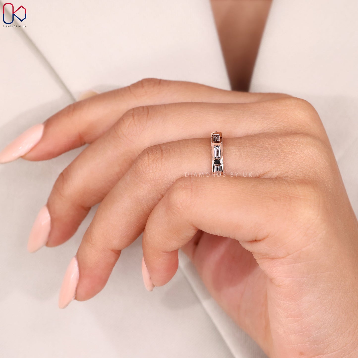 Rose Gold Baguette Cut Bezel Set Wedding Band
