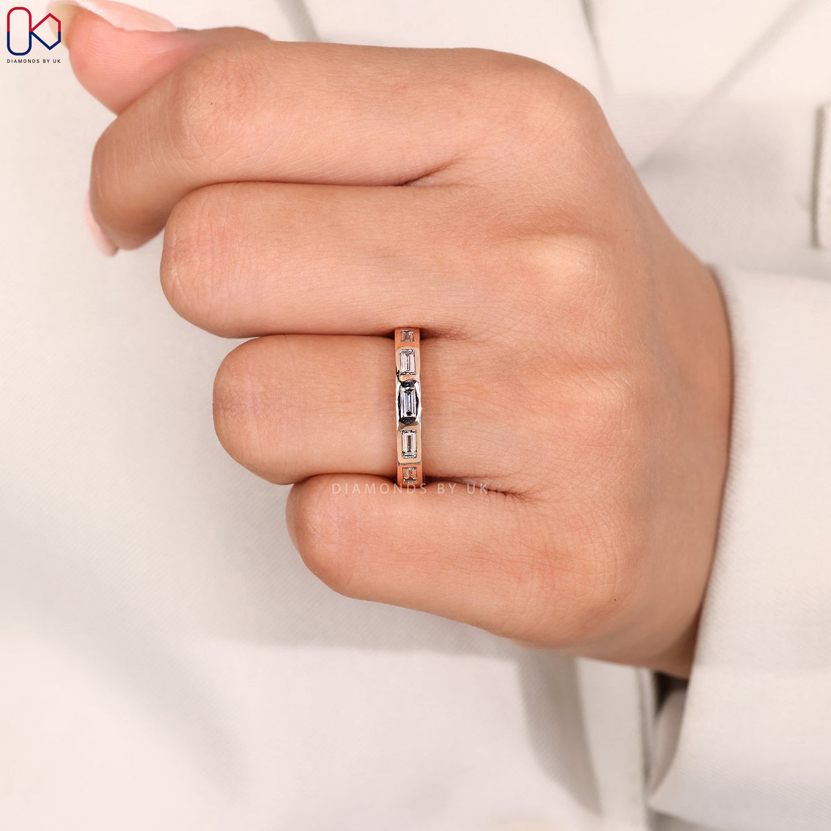 Rose Gold Baguette Cut Bezel Set Wedding Band