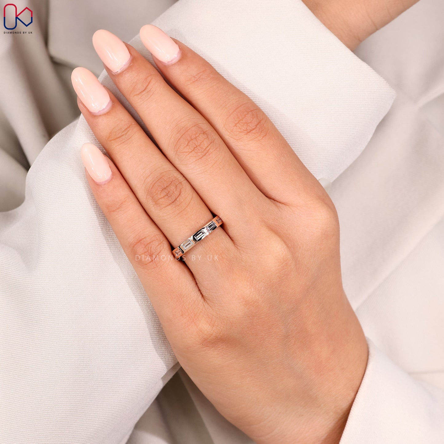 Rose Gold Baguette Cut Bezel Set Wedding Band