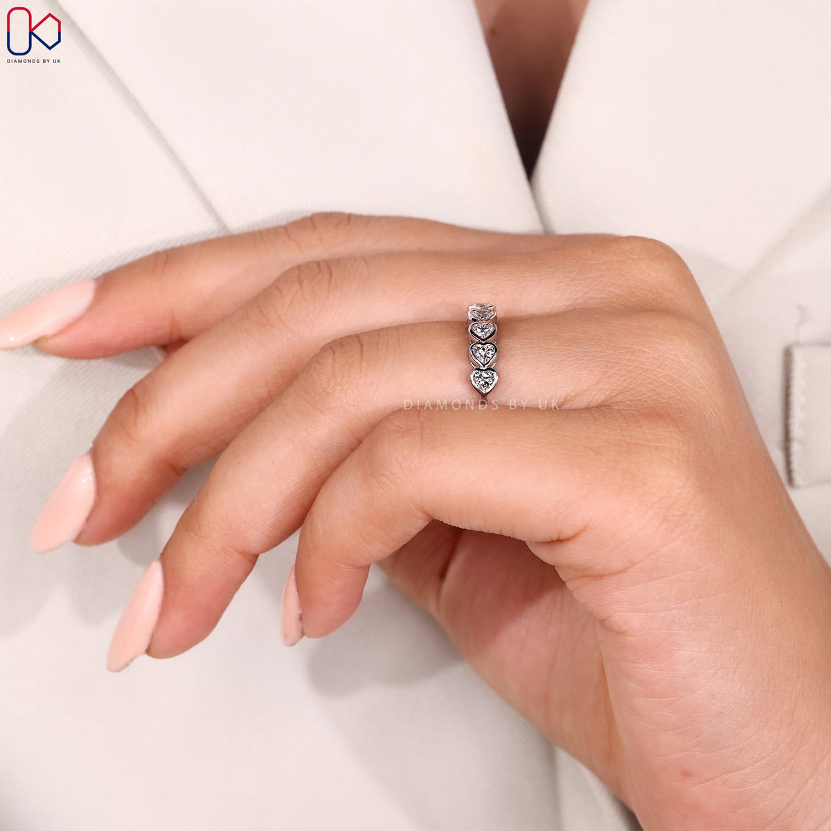 5 Stone Bezel Set Heart Diamond Band