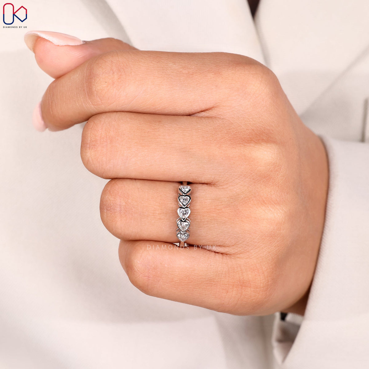 5 Stone Bezel Set Heart Diamond Band