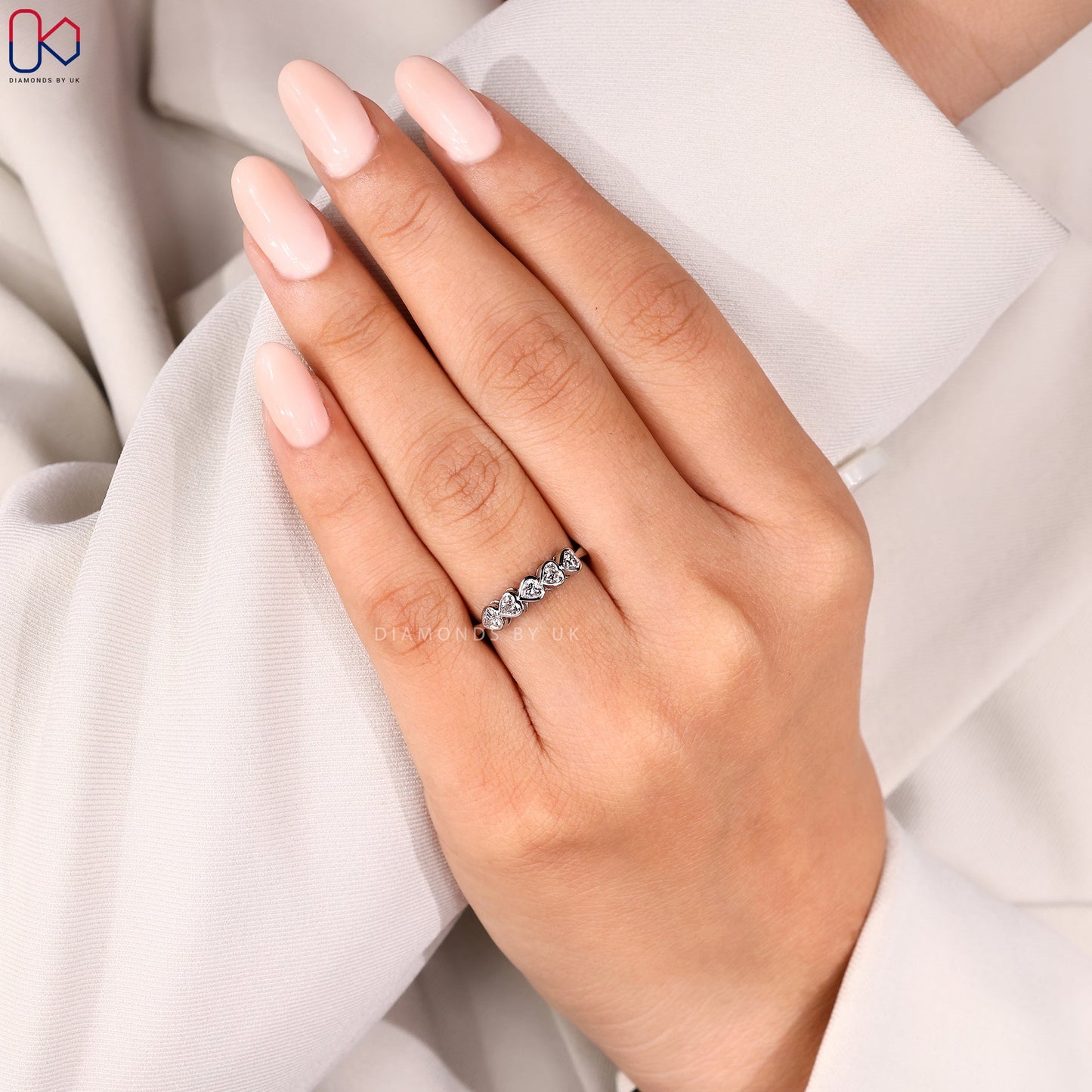 5 Stone Bezel Set Heart Diamond Band