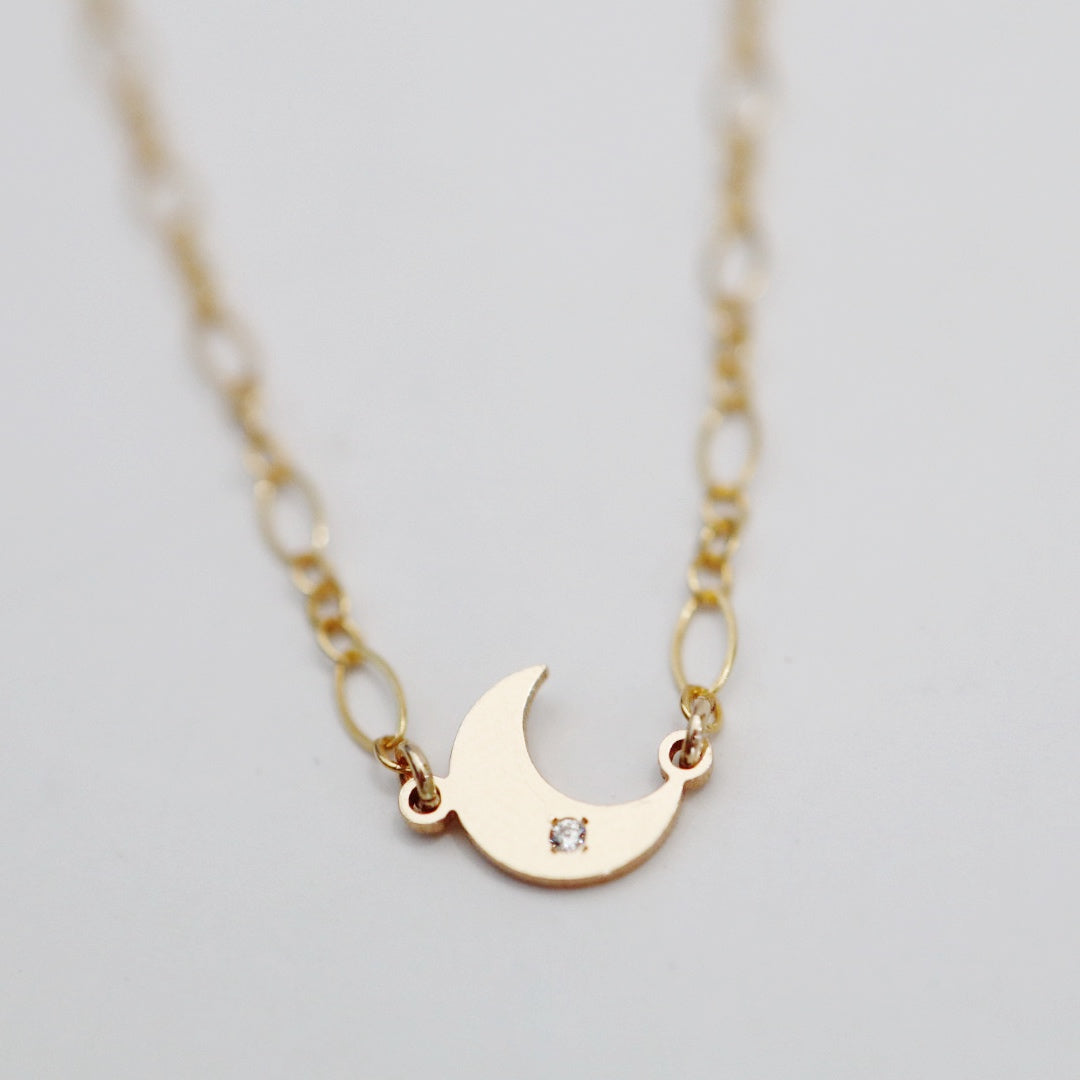 Moon and CZ Gemstone Layering Necklace in 14 Karat Gold Fill