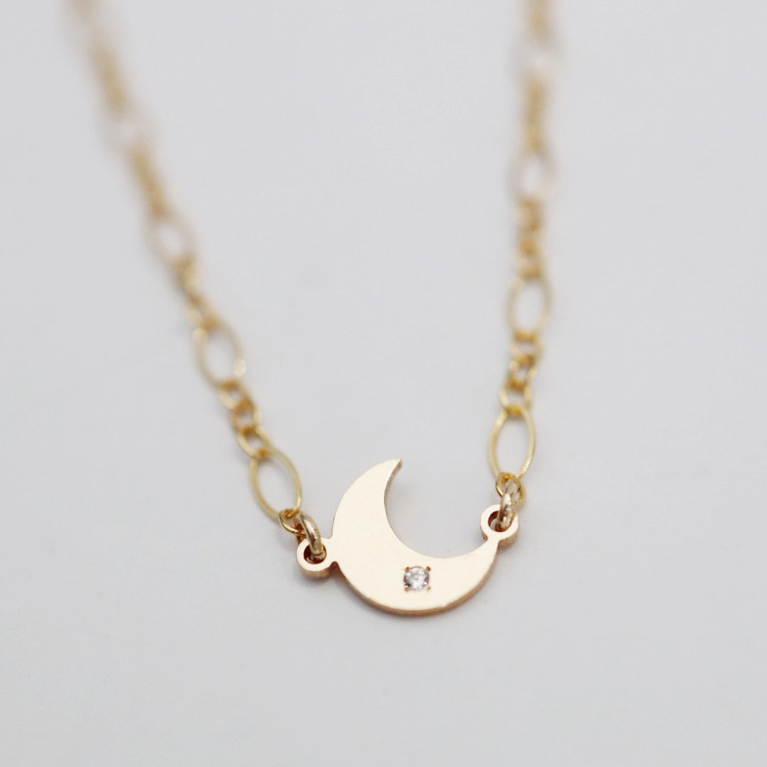 Moon and CZ Gemstone Layering Necklace in 14 Karat Gold Fill
