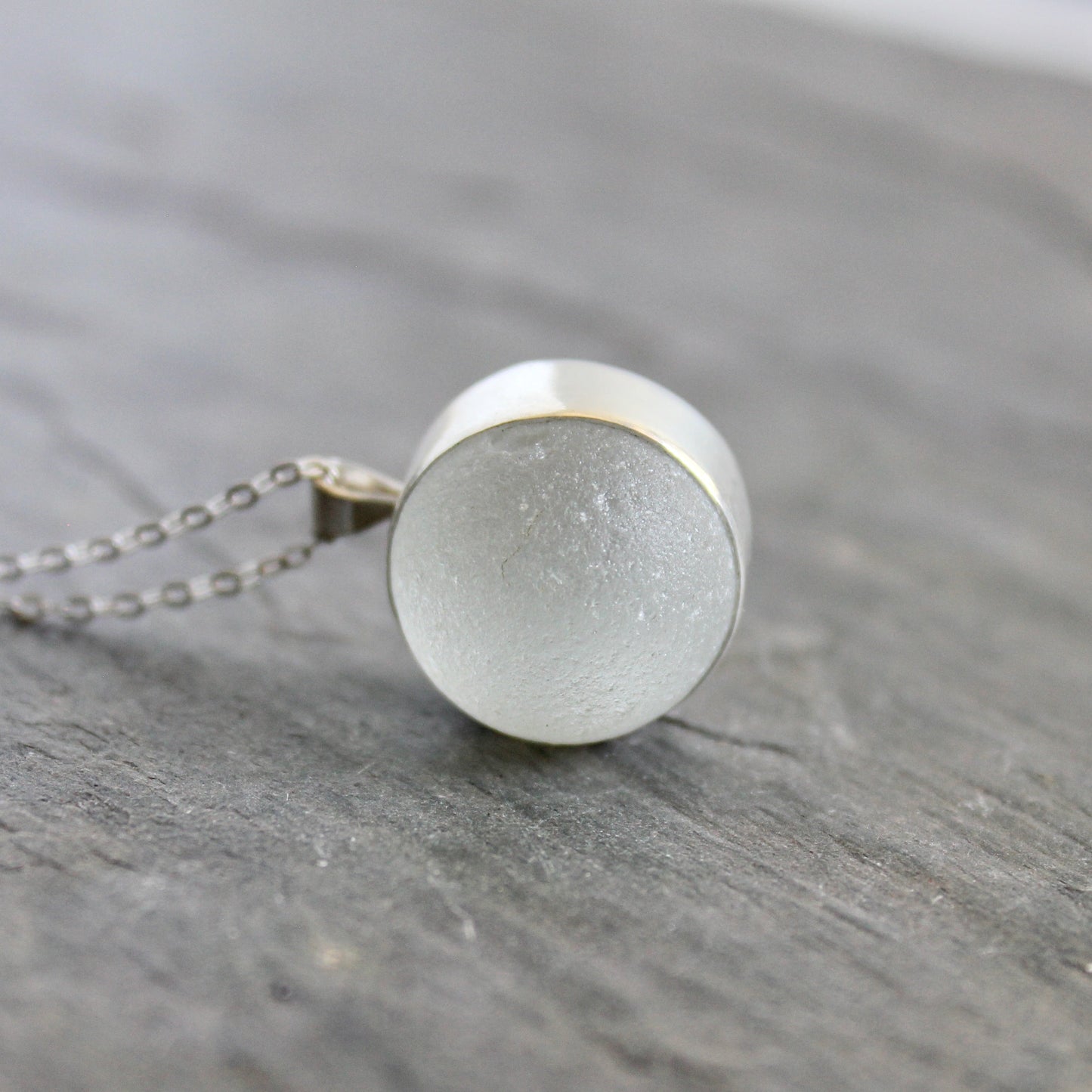 White Sea Glass Marble Necklace | Sterling Silver | Handmade | Beach Jewelry