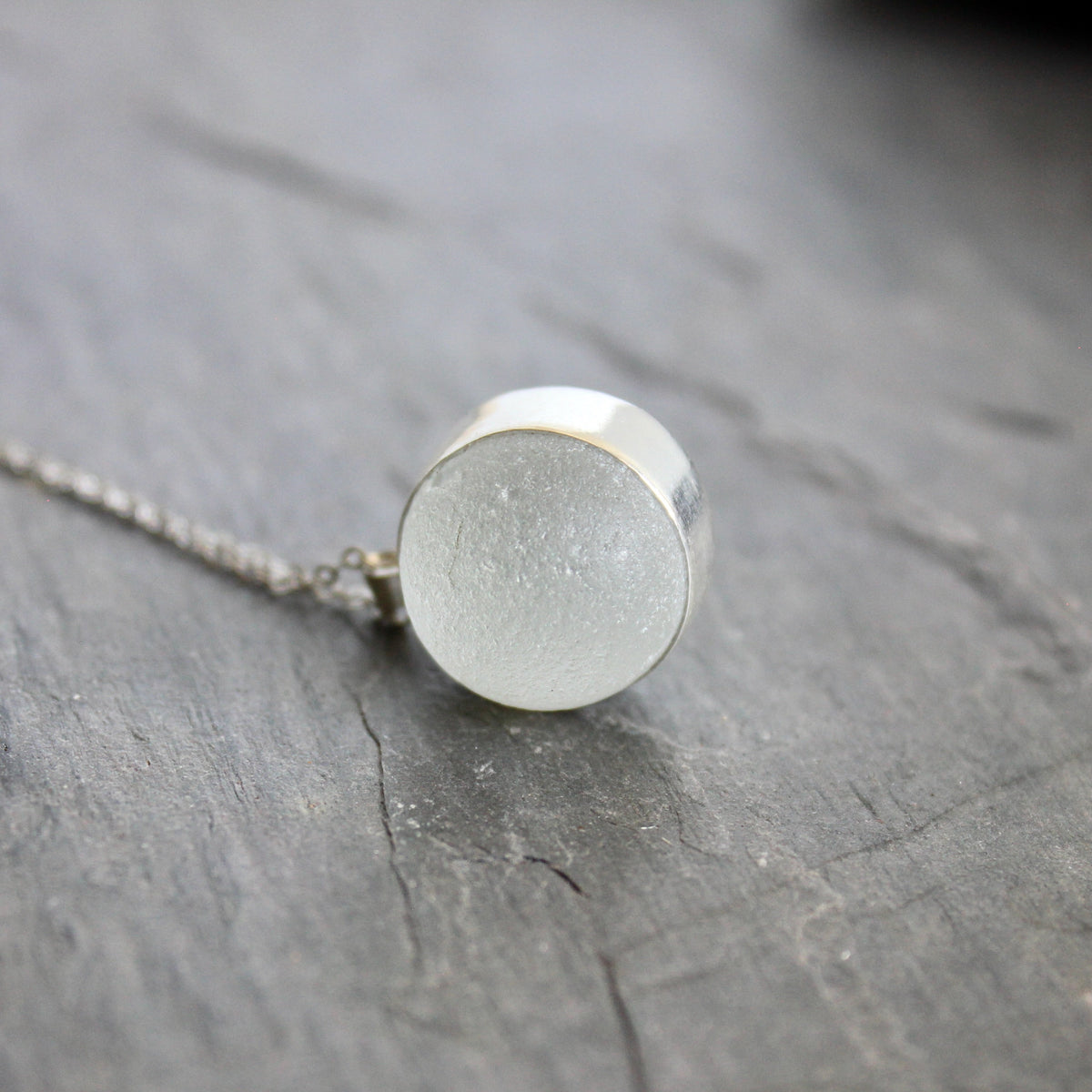 White Sea Glass Marble Necklace | Sterling Silver | Handmade | Beach Jewelry