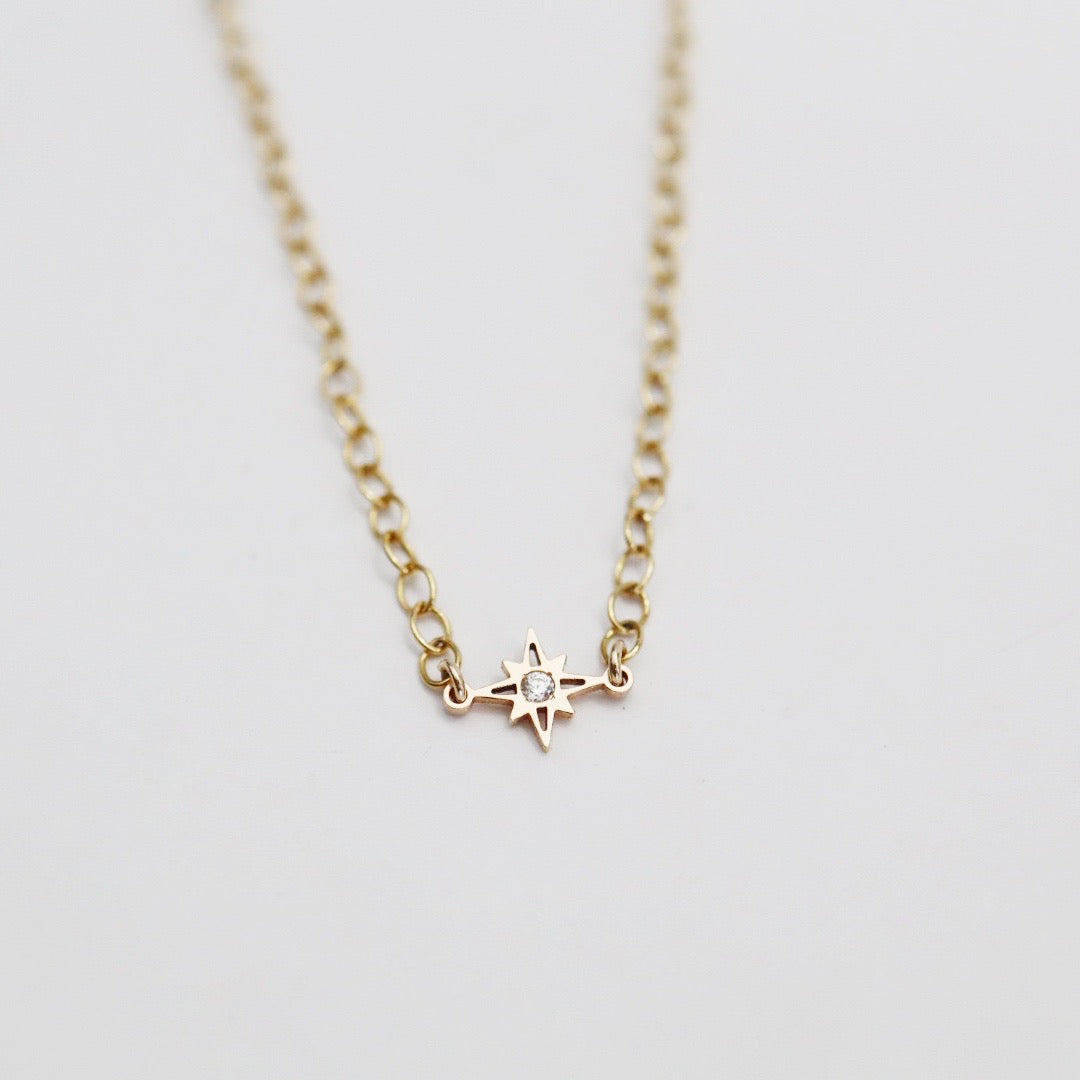 Starburst and CZ Gemstone Layering Necklace in 14 Karat Gold Fill