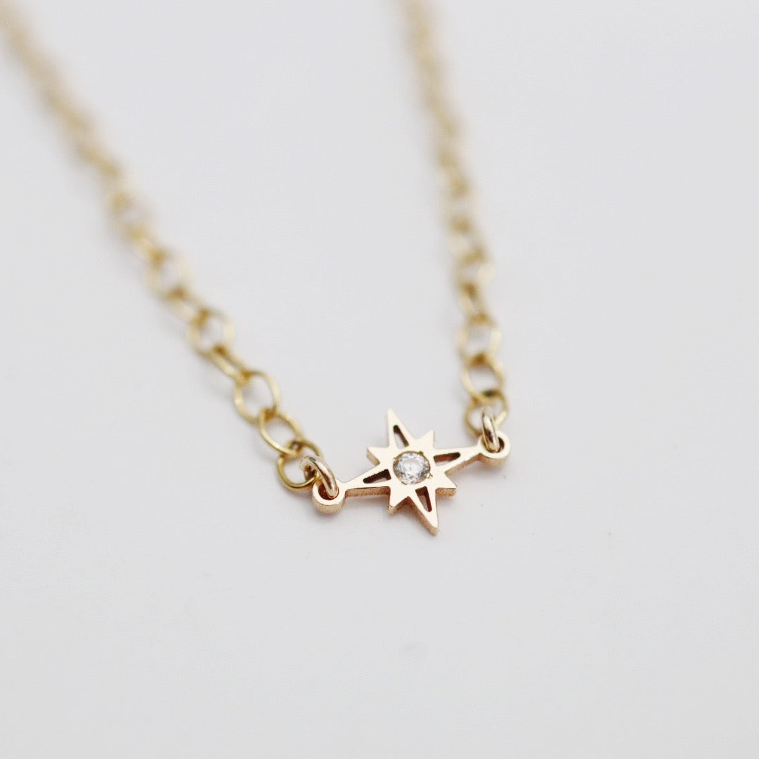 Starburst and CZ Gemstone Layering Necklace in 14 Karat Gold Fill