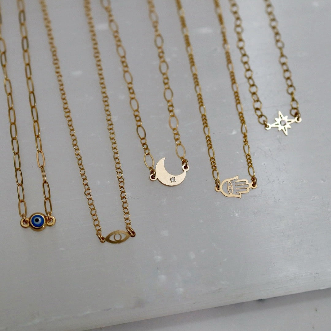 Starburst and CZ Gemstone Layering Necklace in 14 Karat Gold Fill