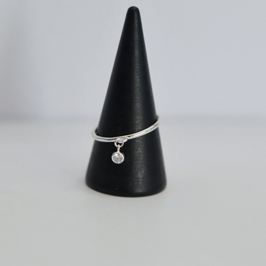 Cubic Zirconia Charm Stacking Ring - Clear Or Black Charm - in Sterling Silver