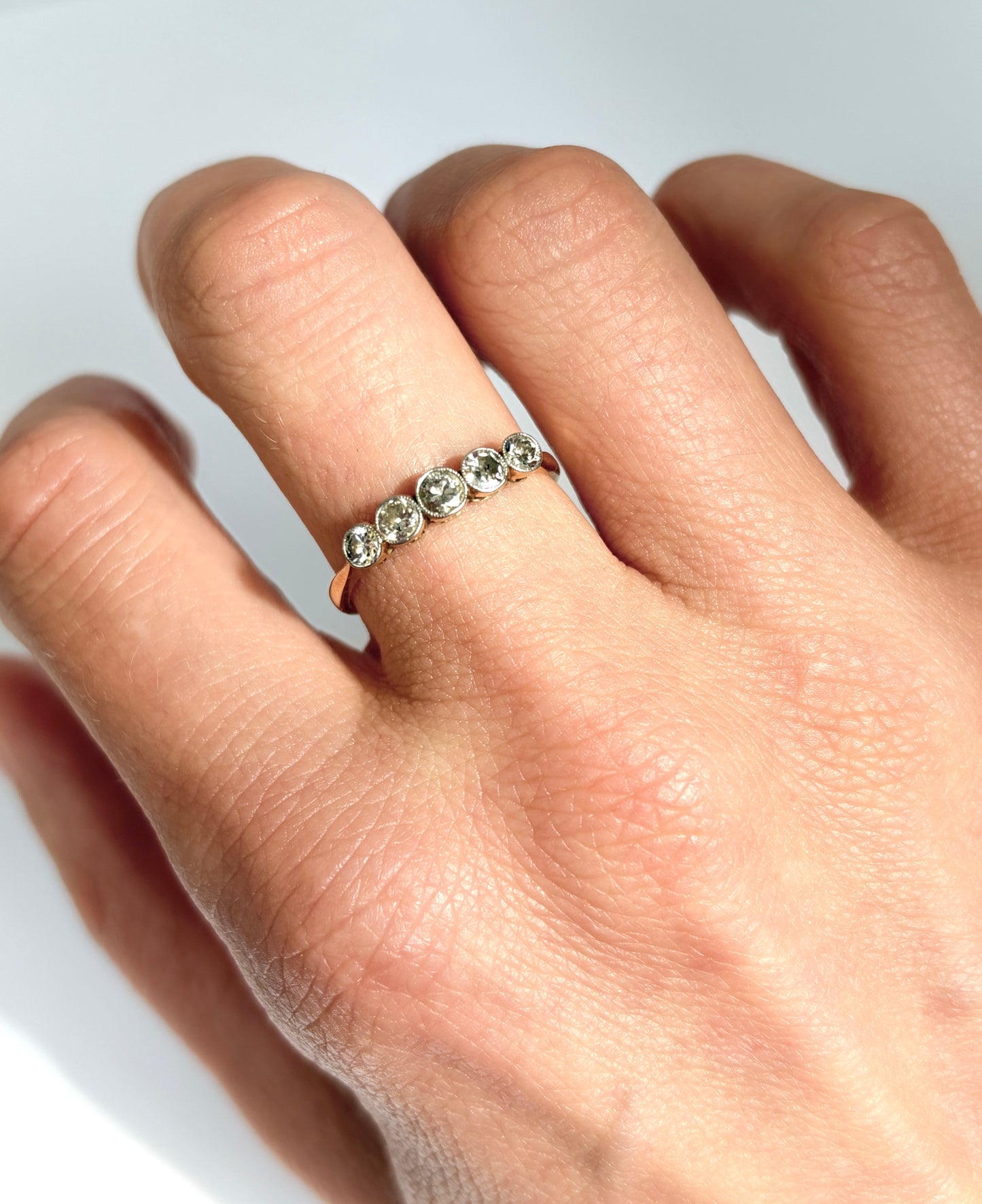 Antique, Edwardian, 18ct Gold and Platinum, Five Stone Diamond Ring